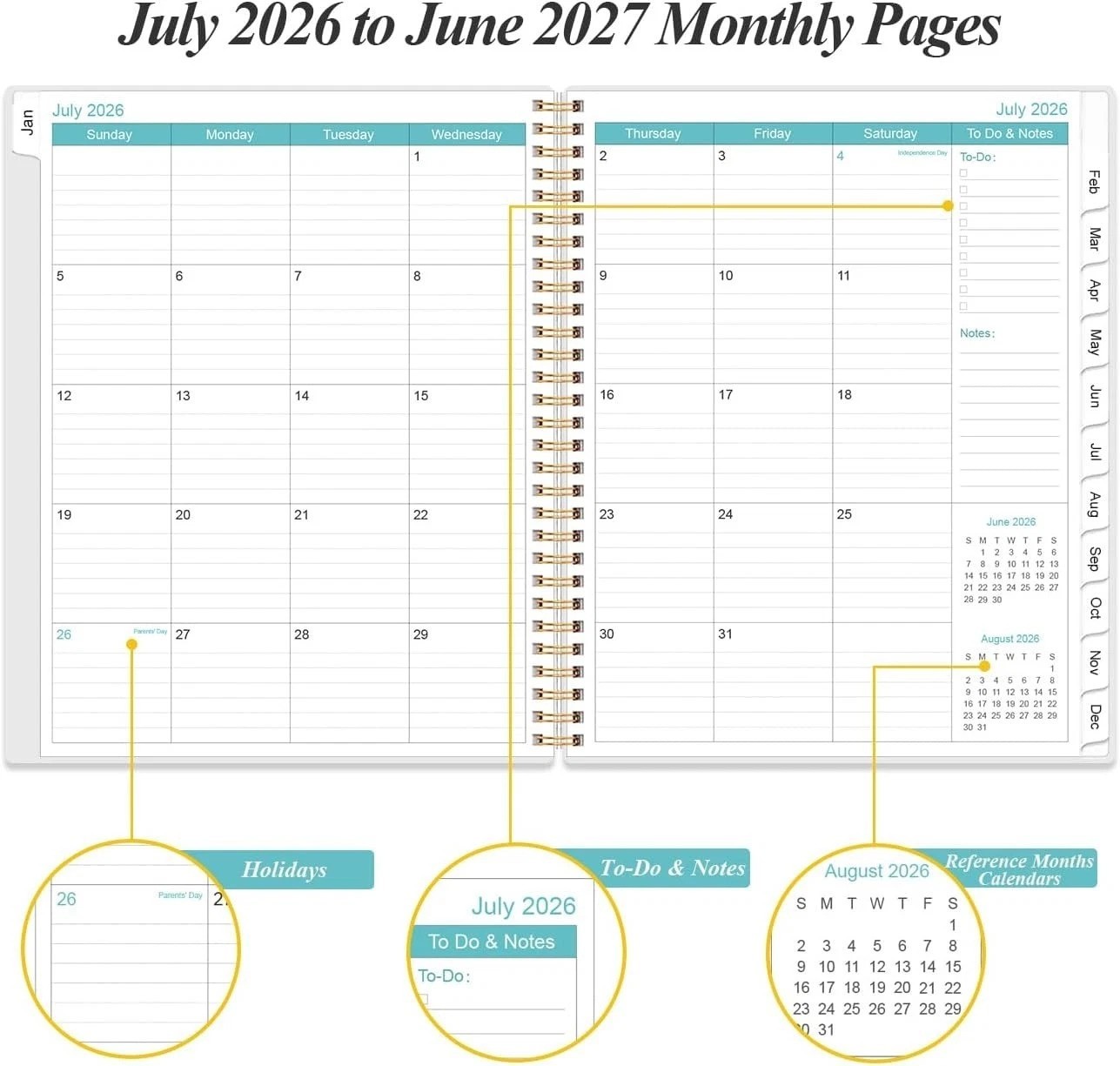 2026-2027 Daily Monthly Planner – Blue Leaf Design