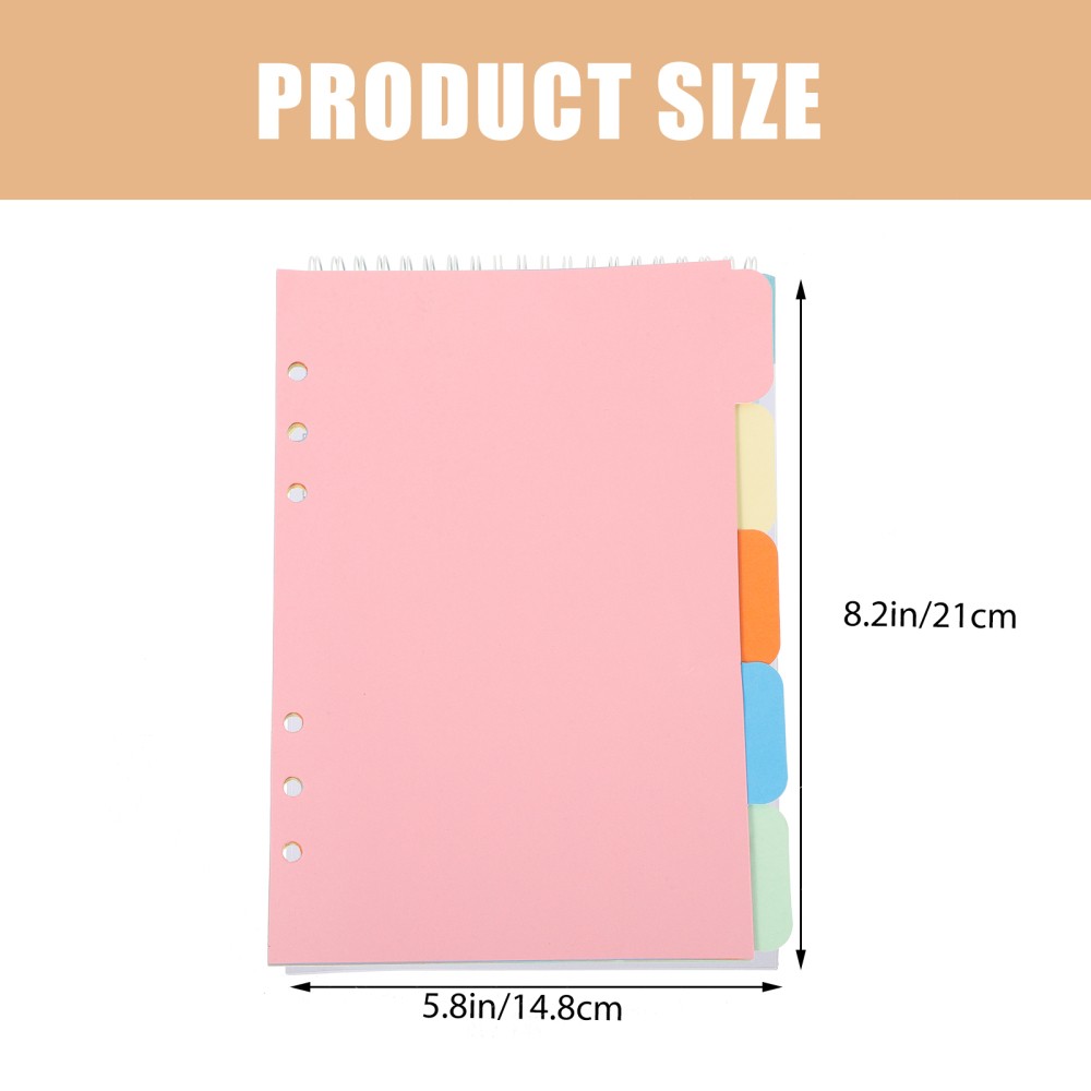 STOBOK A5 Binder Tabs Plastic Divider Set Notebook Dividers 6-Holes Sorter Tabs