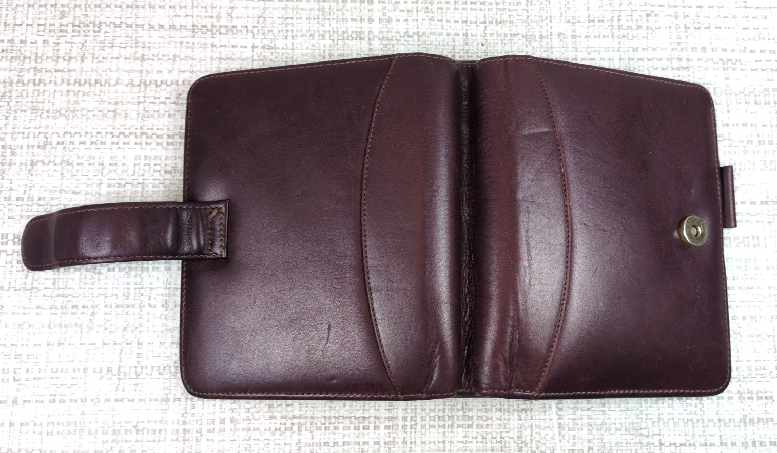 Franklin Quest Compact Open Top Snap Leather Binder Wallet 6 Rings Burgundy
