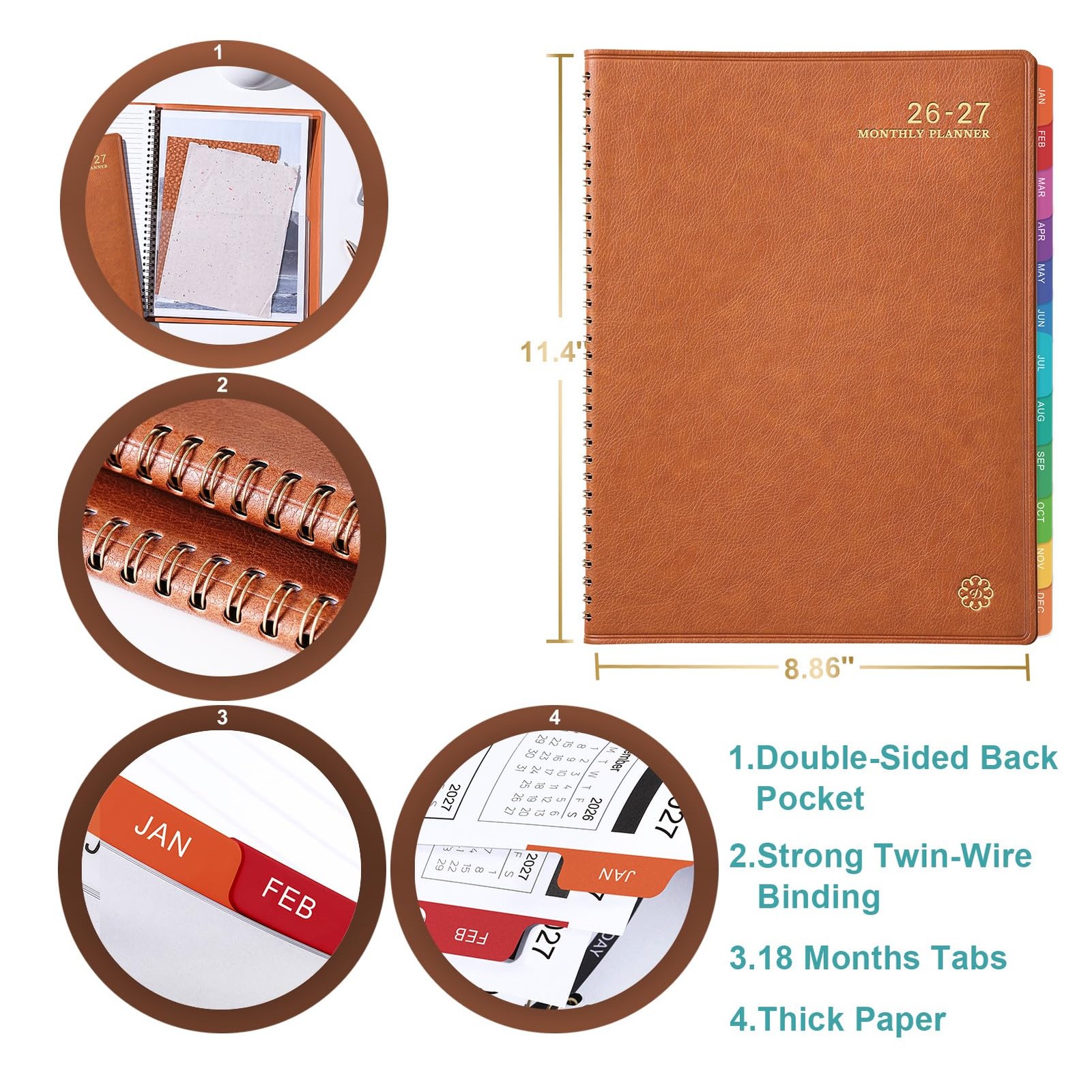 Monthly Planner 2026-2027 – 18 Months 9 inches X 11 inches, Brown