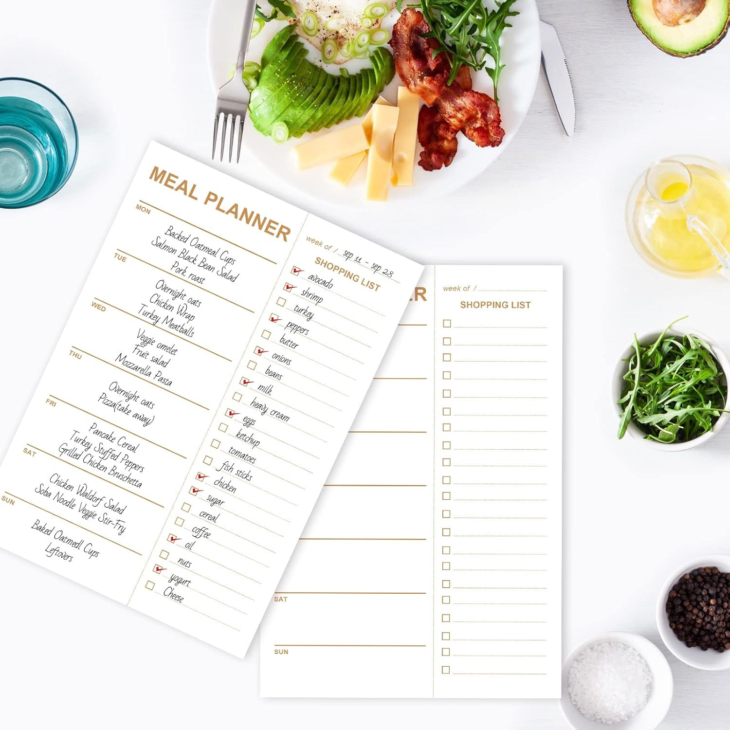 Weekly Meal Planner – 2 Pack Undated Tear-Off Sheets, Magnetic Meal Planner for