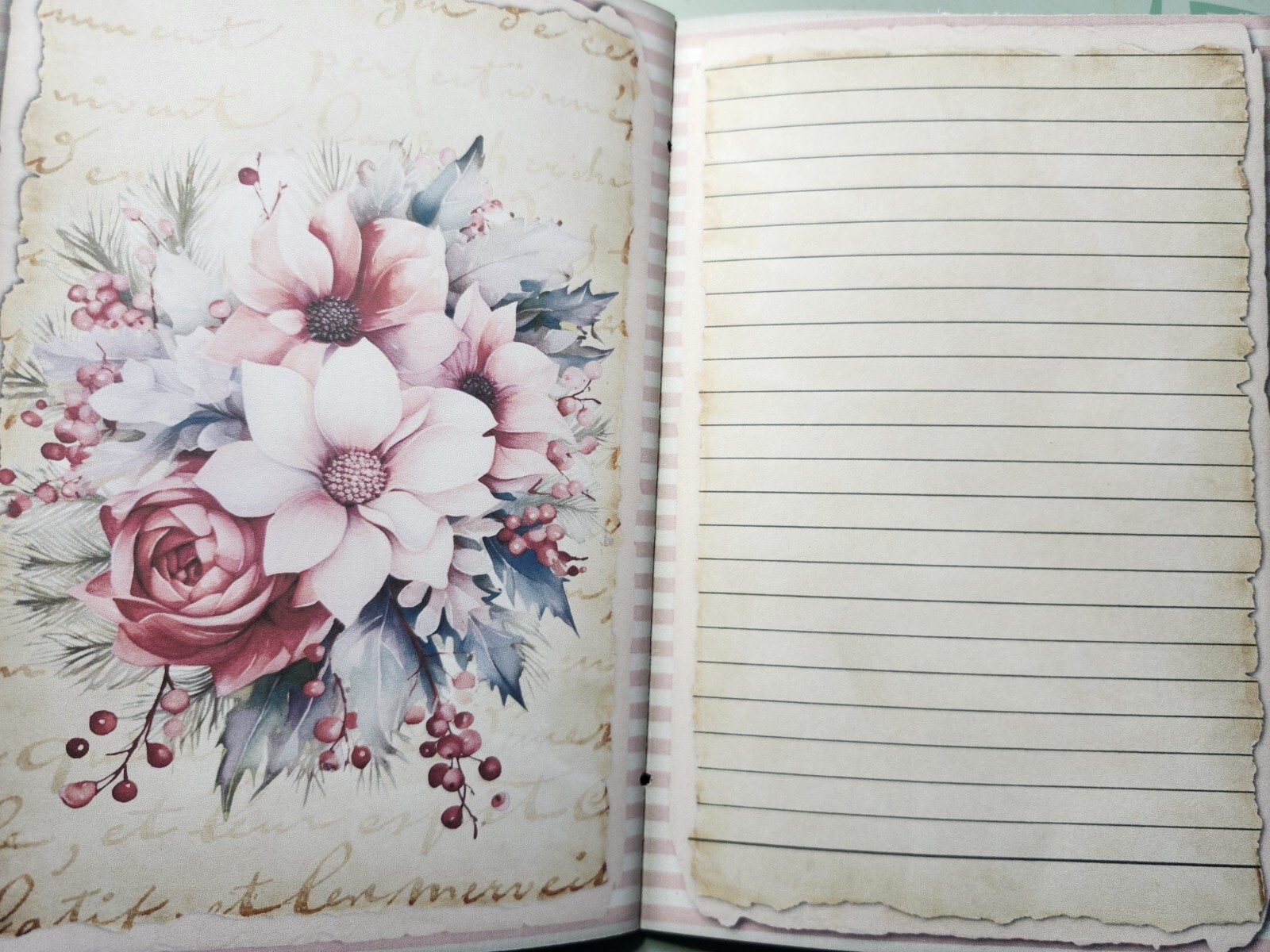 Junk Journal Booklet “PINK CHRISTMAS” Christmas Pink Holiday LG 9X6 40pgs