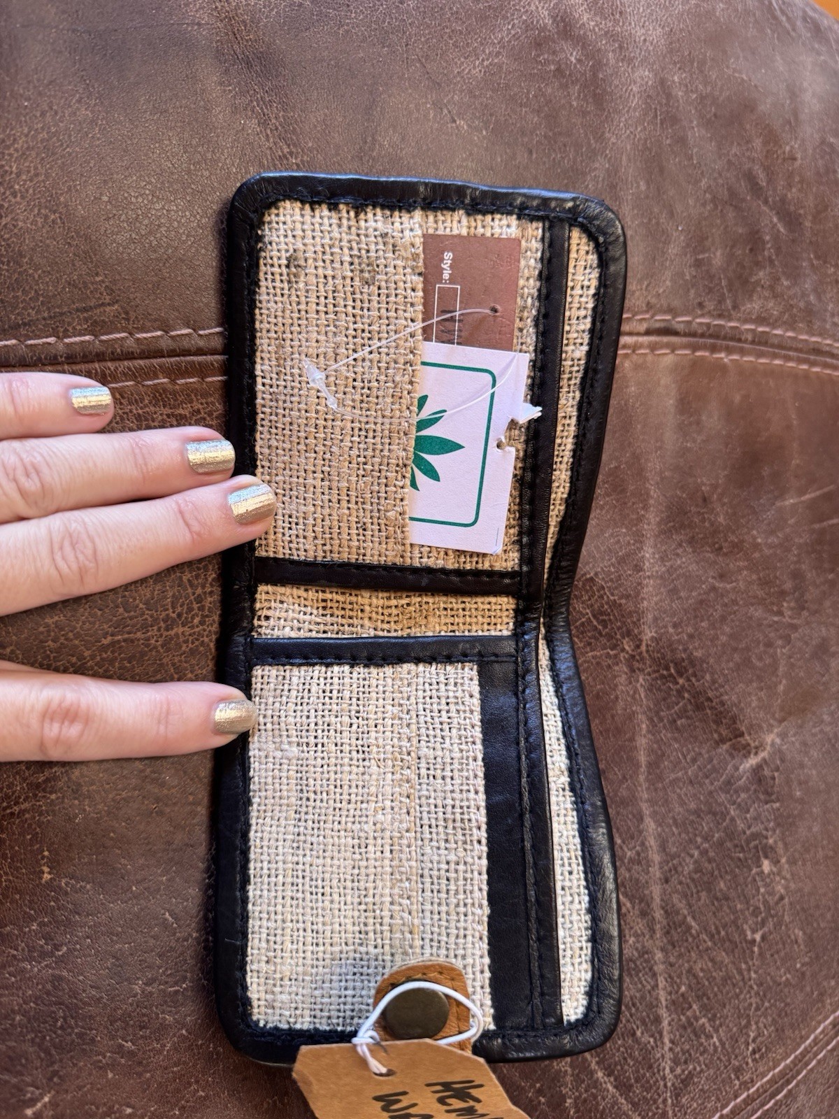 Natural Hemp and Leather Bifold Strap & Button Closure Made in Nepal