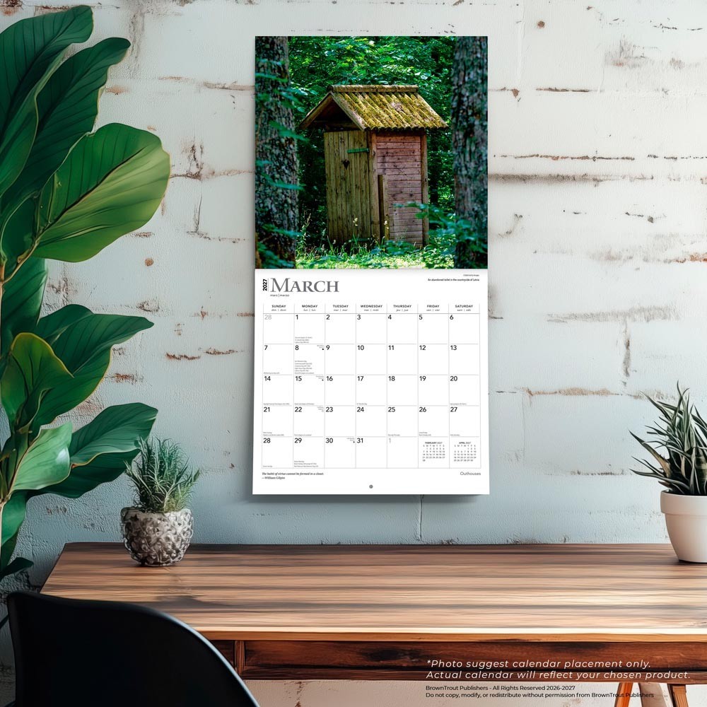 Outhouses | 2027 12×24″ (Hanging) Monthly Square Wall Calendar | Plastic-Free