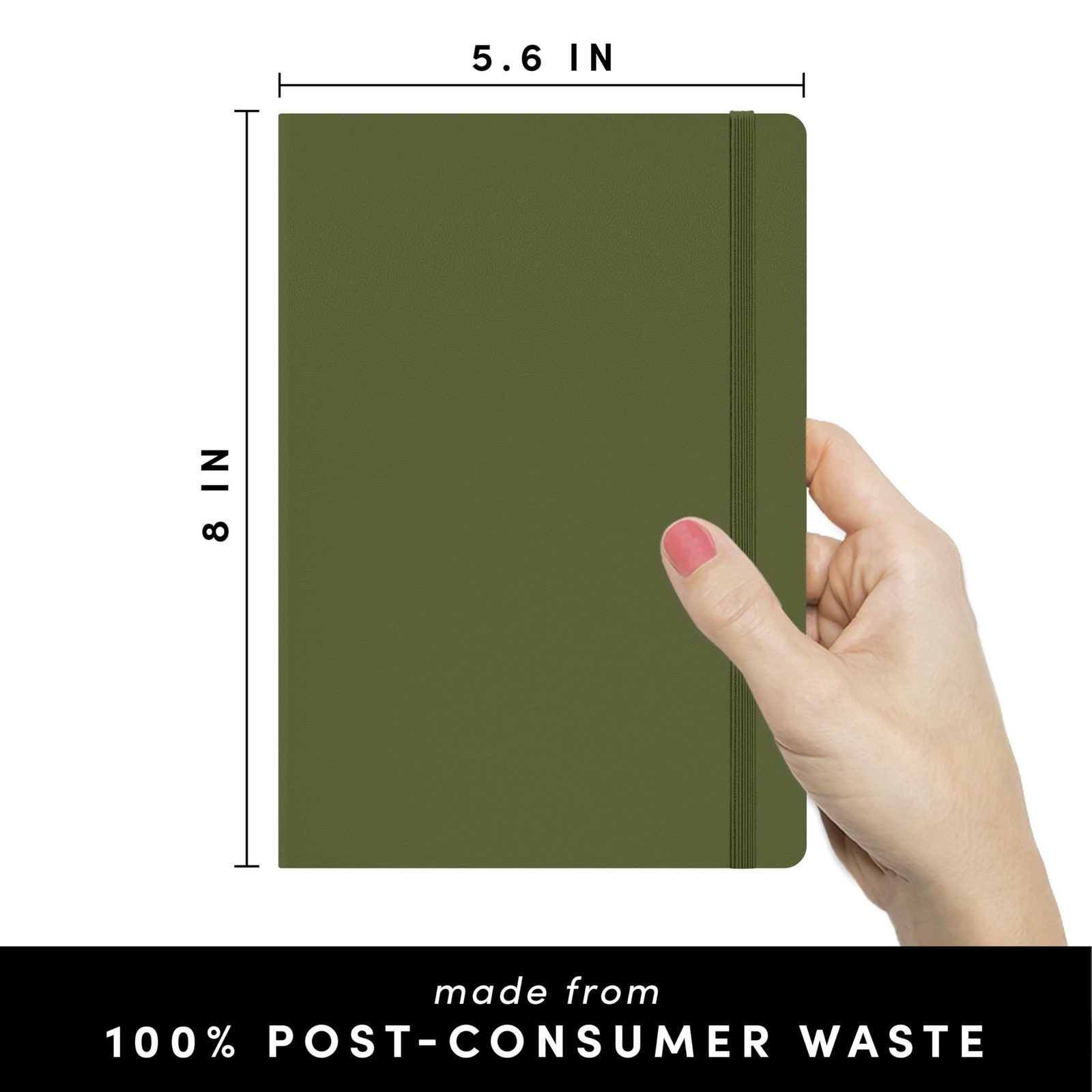 Recycled Lined Journal Notebook, (Olive), 160 Pages, Medium 5.6 in x 8 in – 1…