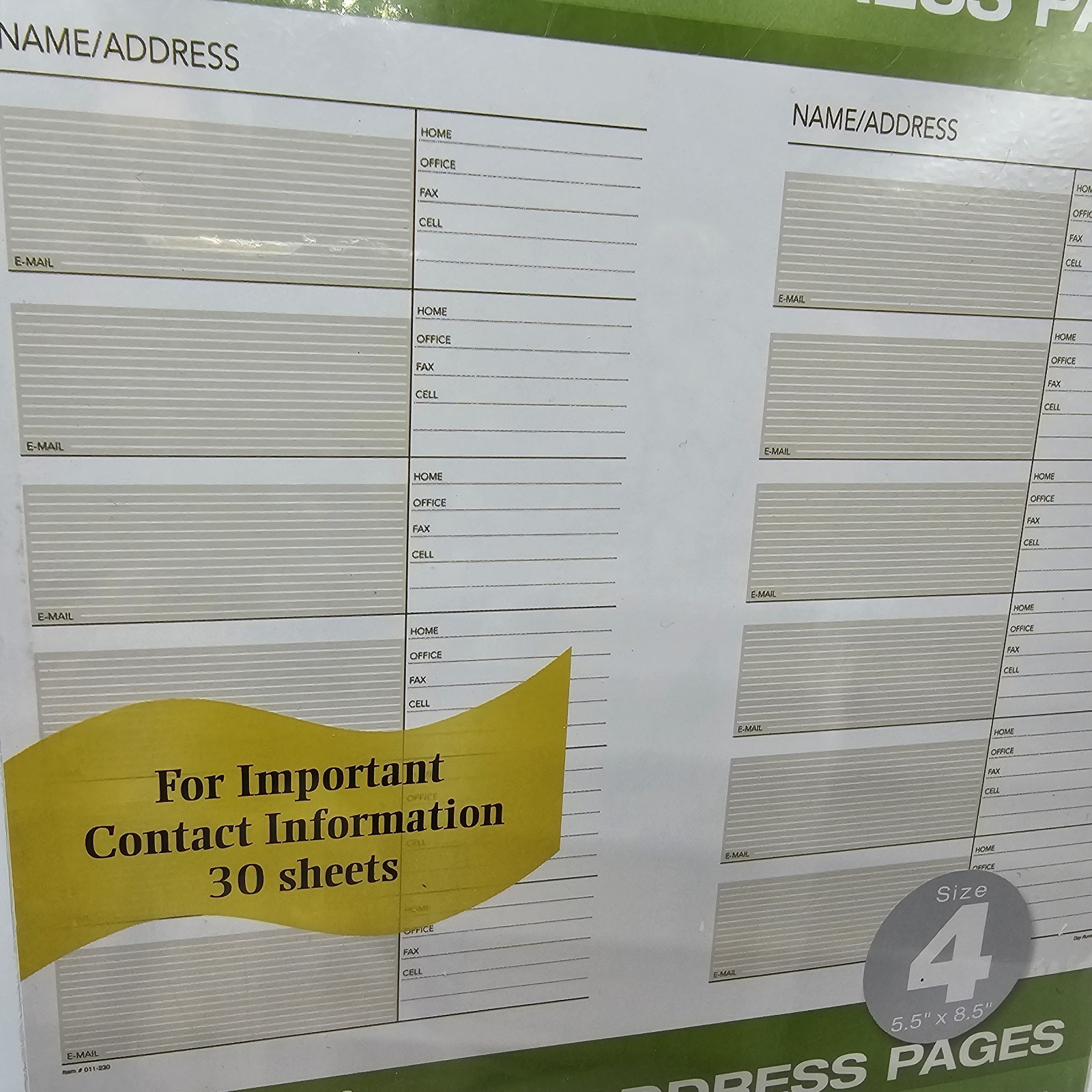 Day Runner Telephone Address Pages 3 7 ring 5.5 x 8.5 30 pg Dayrunner 011230