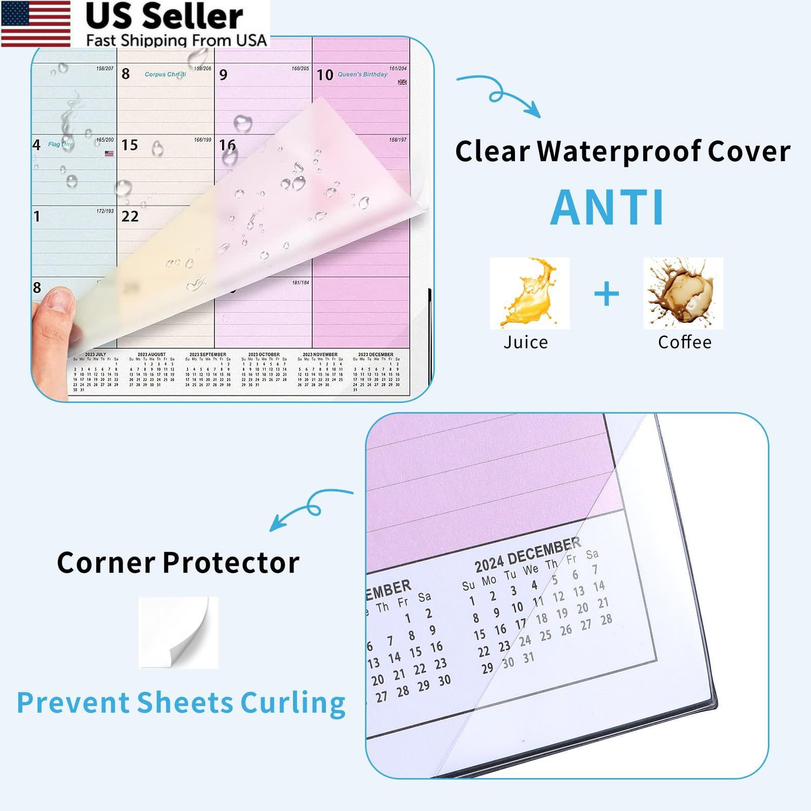 2026 Calendar with Stickers and Clear Waterproof Cover 17 x 12 inch, Colorful