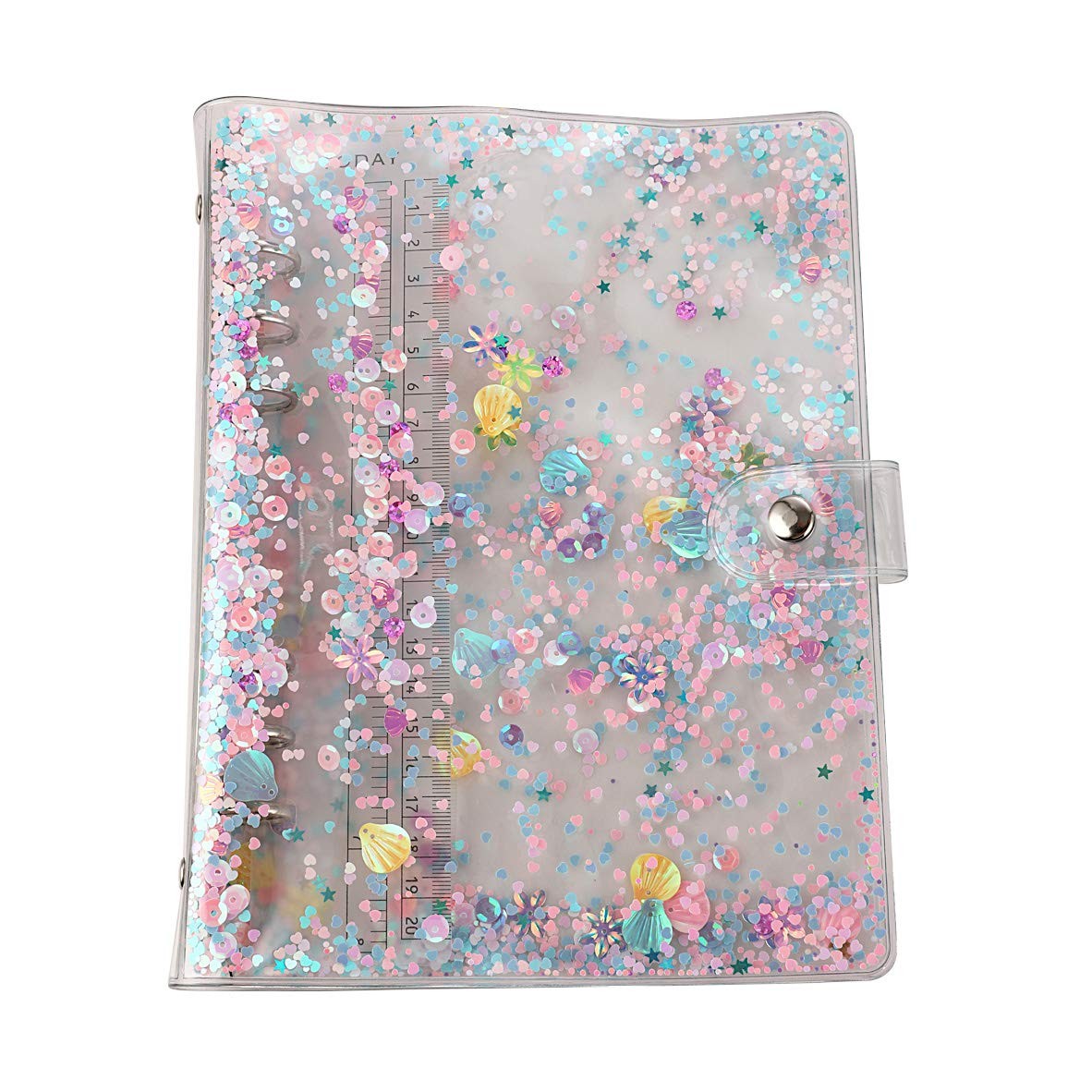 SICCOMA A5 6-Ring Loose Leaf Binder Cover PVC Glitter A5, Confetti-Pink