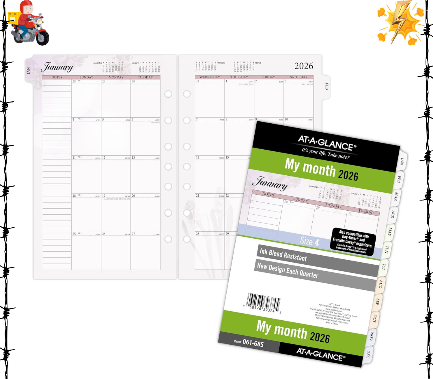 AT-A-GLANCE 2026 Planner Refill, Monthly, 5-1/2″ x 8-1/2″, Desk Size 4, Loose…