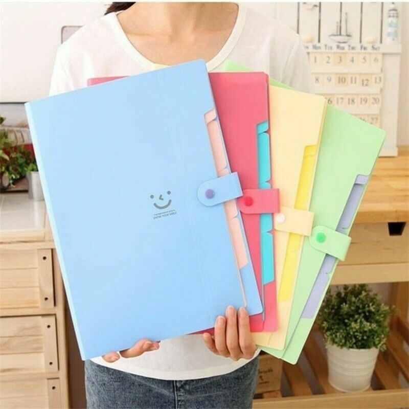 A4 Document Bag File Folder Paper Clip Smile Pocket Office Supplies