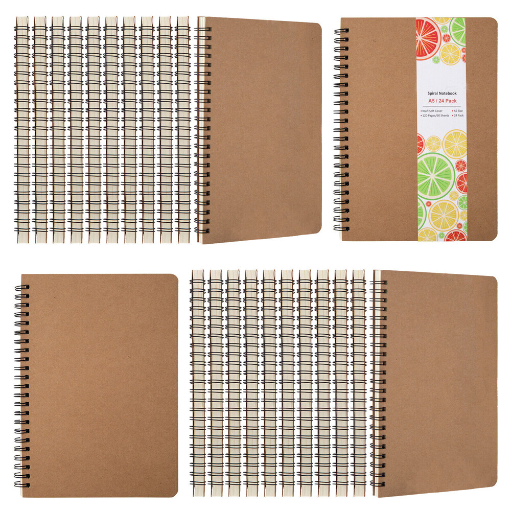 24Pack A5 Unlined Blank Spiral 120Pages 100GMS Paper Spiral Notebook Journals
