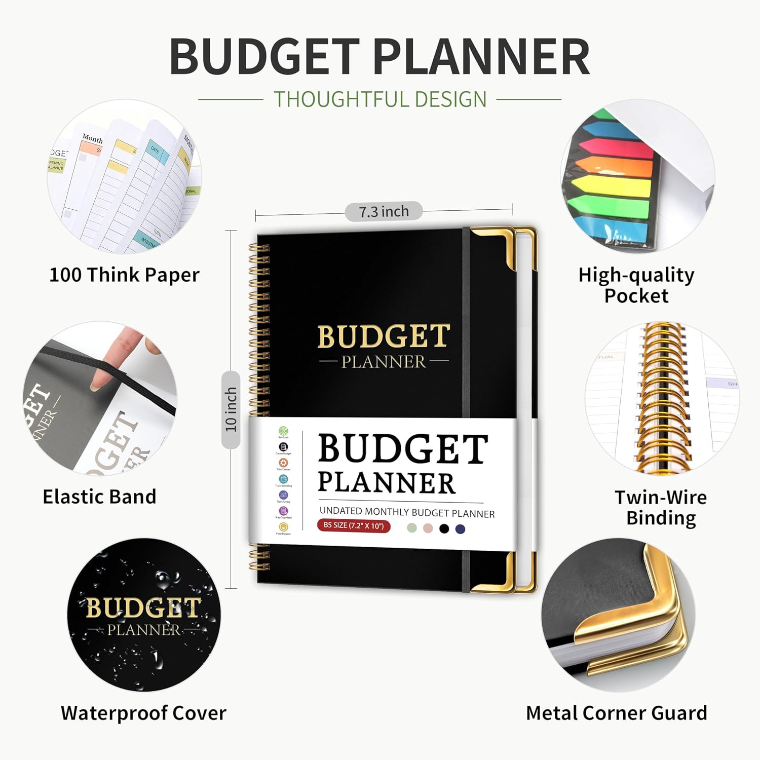 Budget Planner, B5 Undated 12-Month Financial Organizer with Bill Tracker | H…