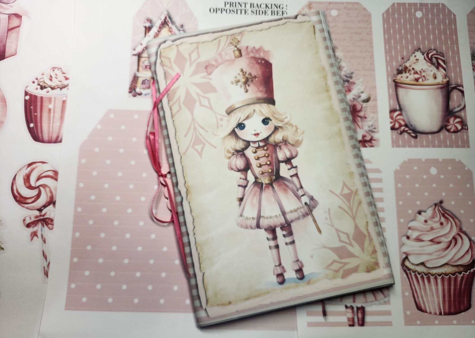 Junk Journal Booklet “PINK CHRISTMAS” Christmas Pink Holiday LG 9X6 40pgs