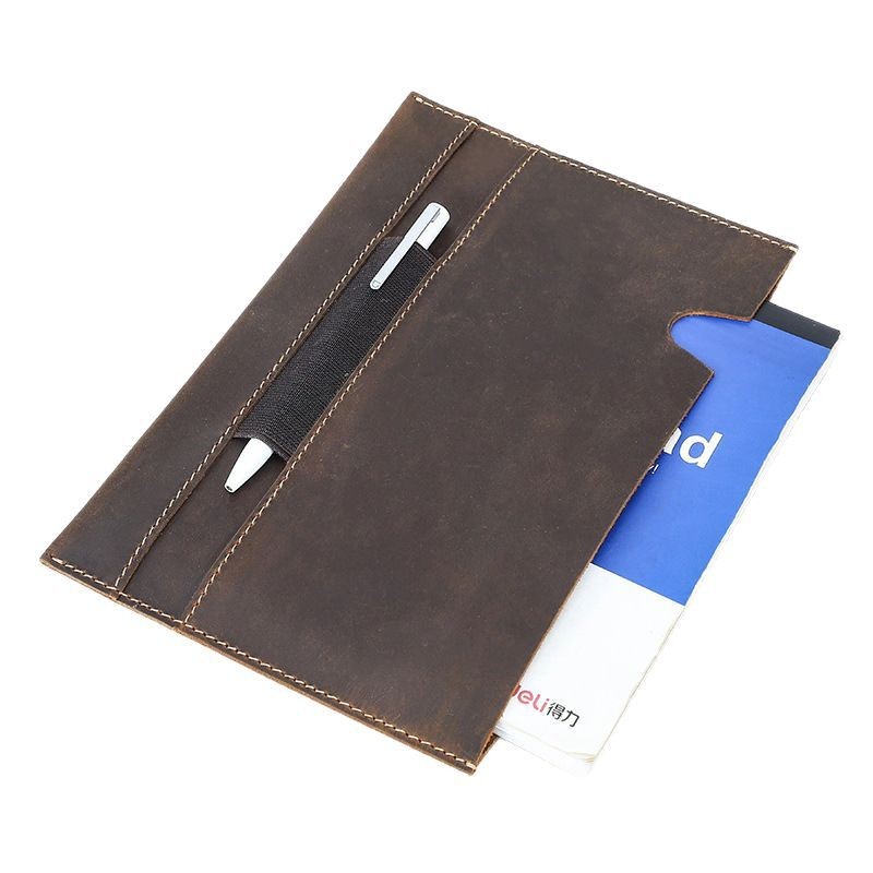 A5 Leather Notebook Cover With Pen Holder Crazy Horse Journal Sleeve Handmade