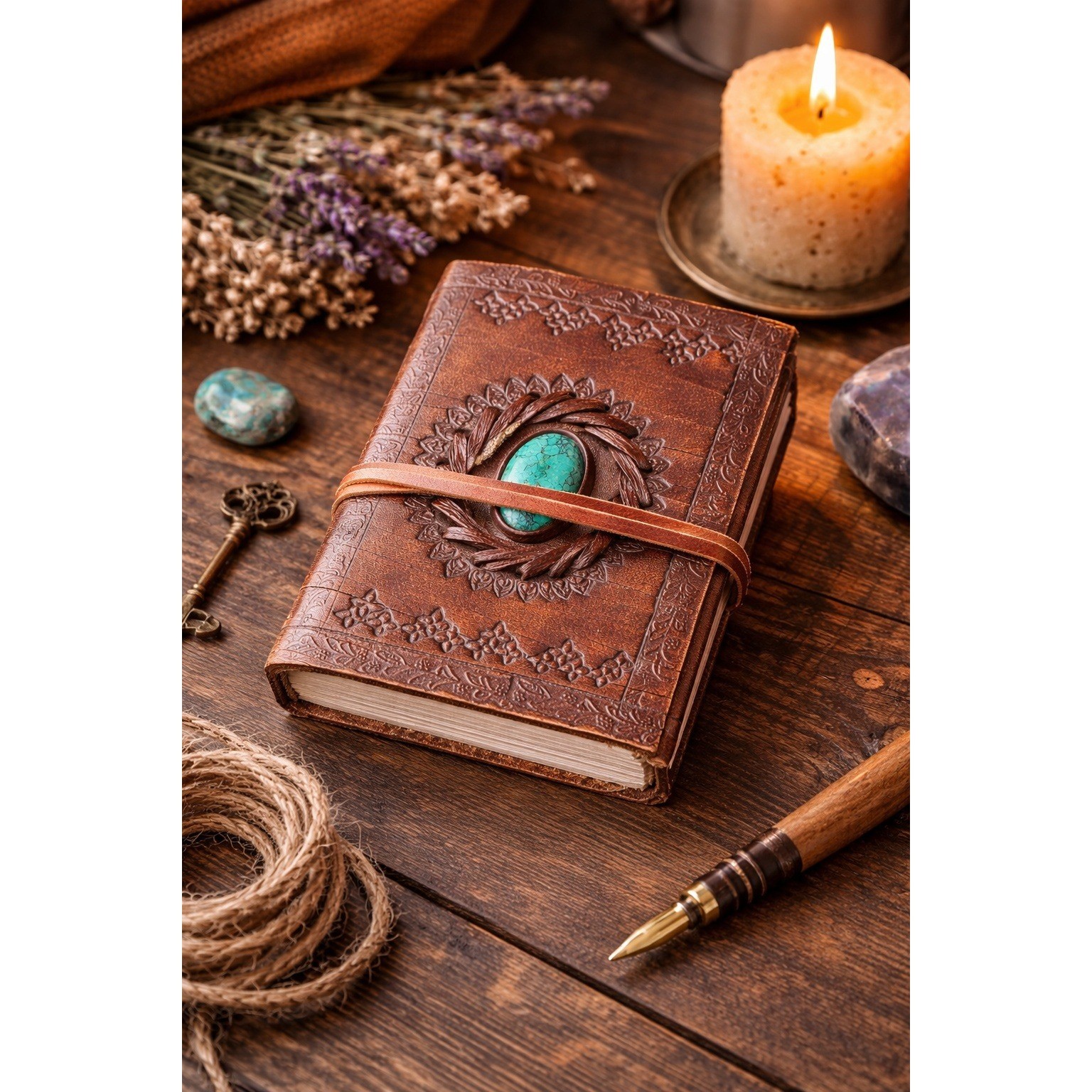 Handmade Leather Journal Notebook Diary Embossed Celtic Design Stone