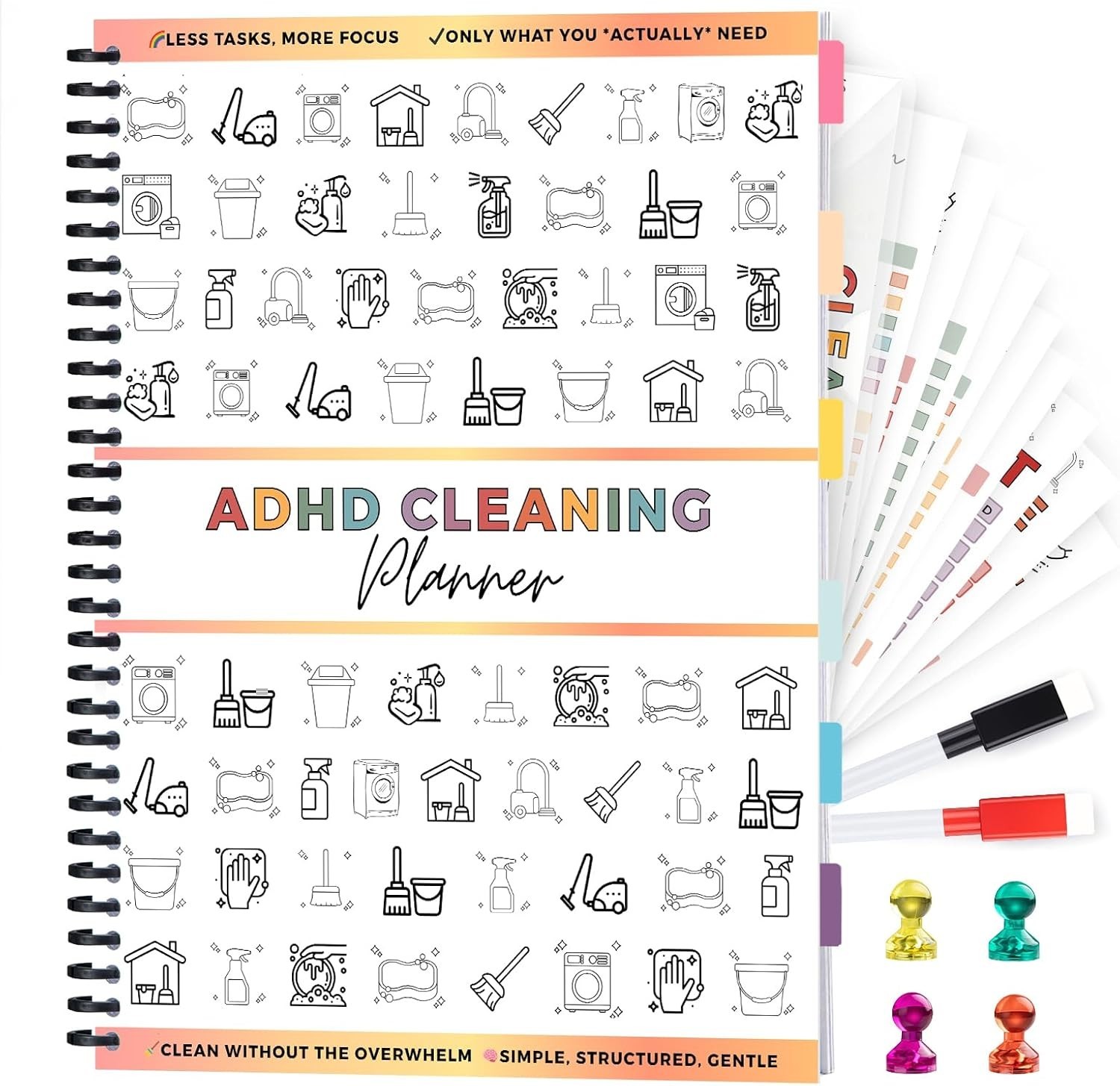 ADHD Cleaning Planner Daily Weekly Monthly Checklist Dry Erase Binder