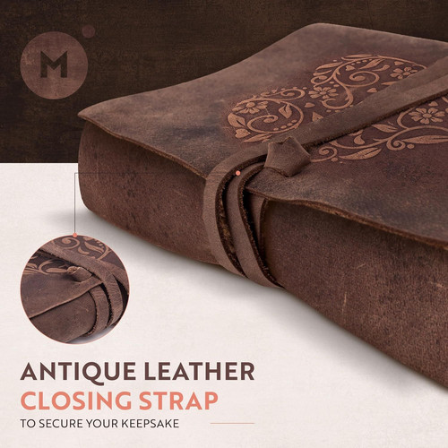 moonster Leather Journal with Embossed Heart Shape – Non 8″ x 6″, Brown
