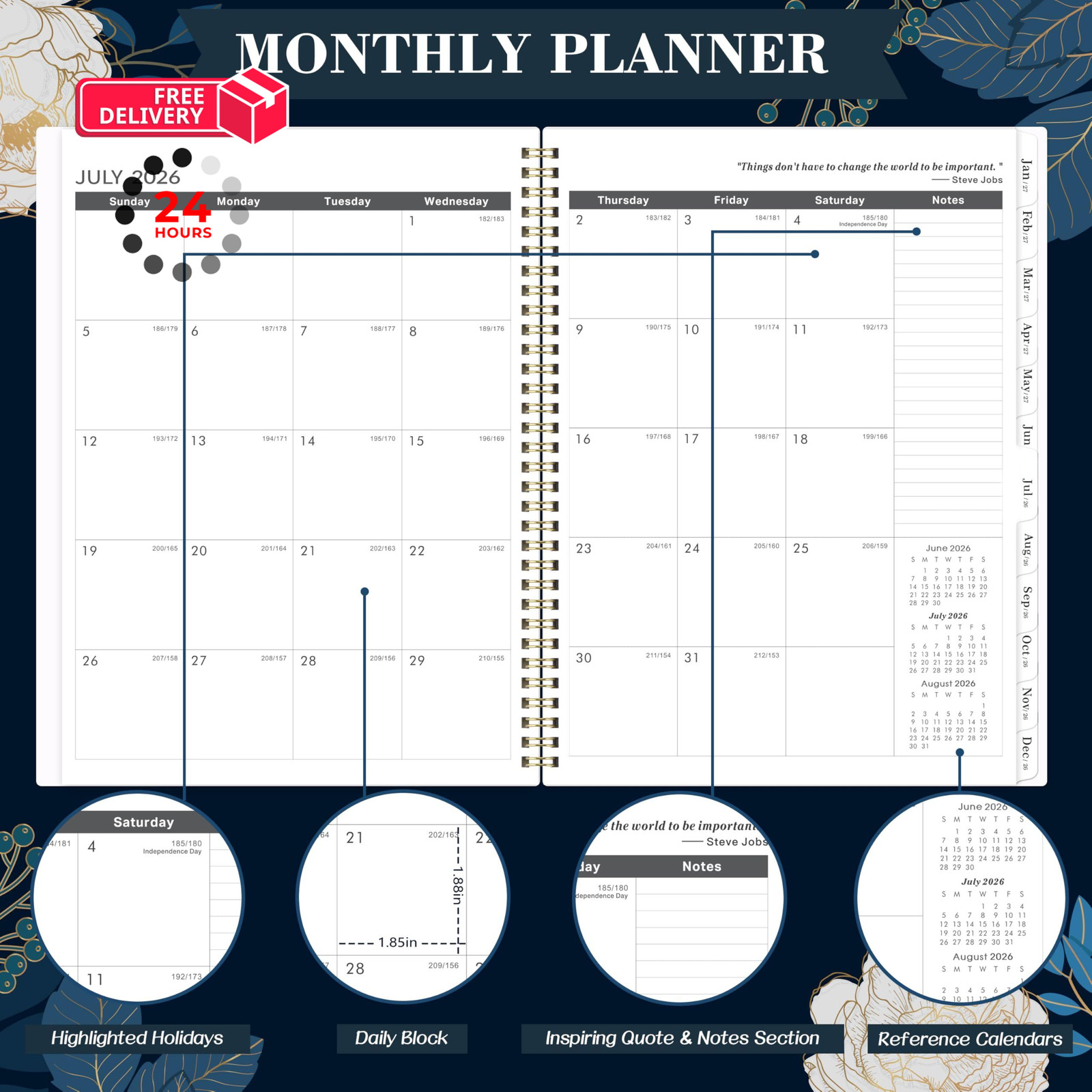 2026-2028 Monthly Planner – 2 Year Planner/Calendar 11″ x 9″, blue