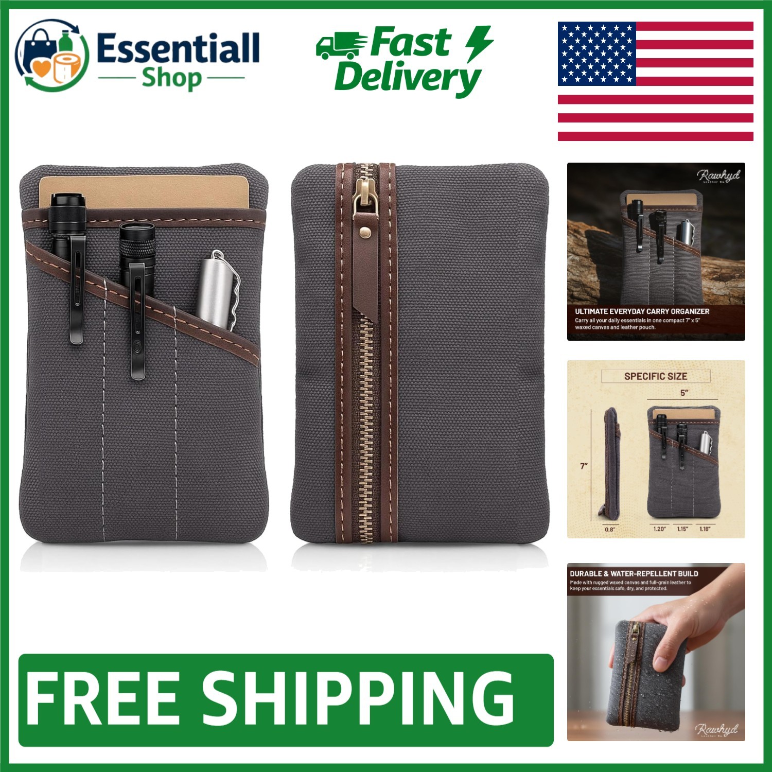 Gift-Ready Waxed Canvas EDC Pocket Organizer for Men – For the Modern Minimalist