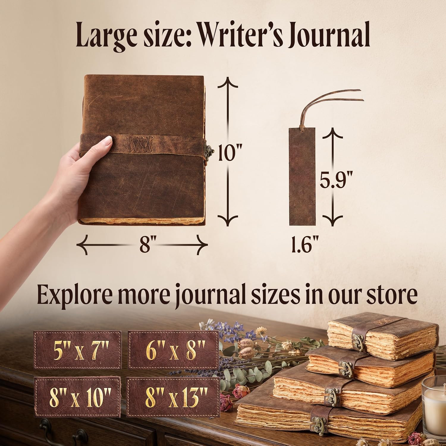 Writer’S Vintage Leather Journal 8X10 Inch | 200 Deckled Pages, Antique Manuscri