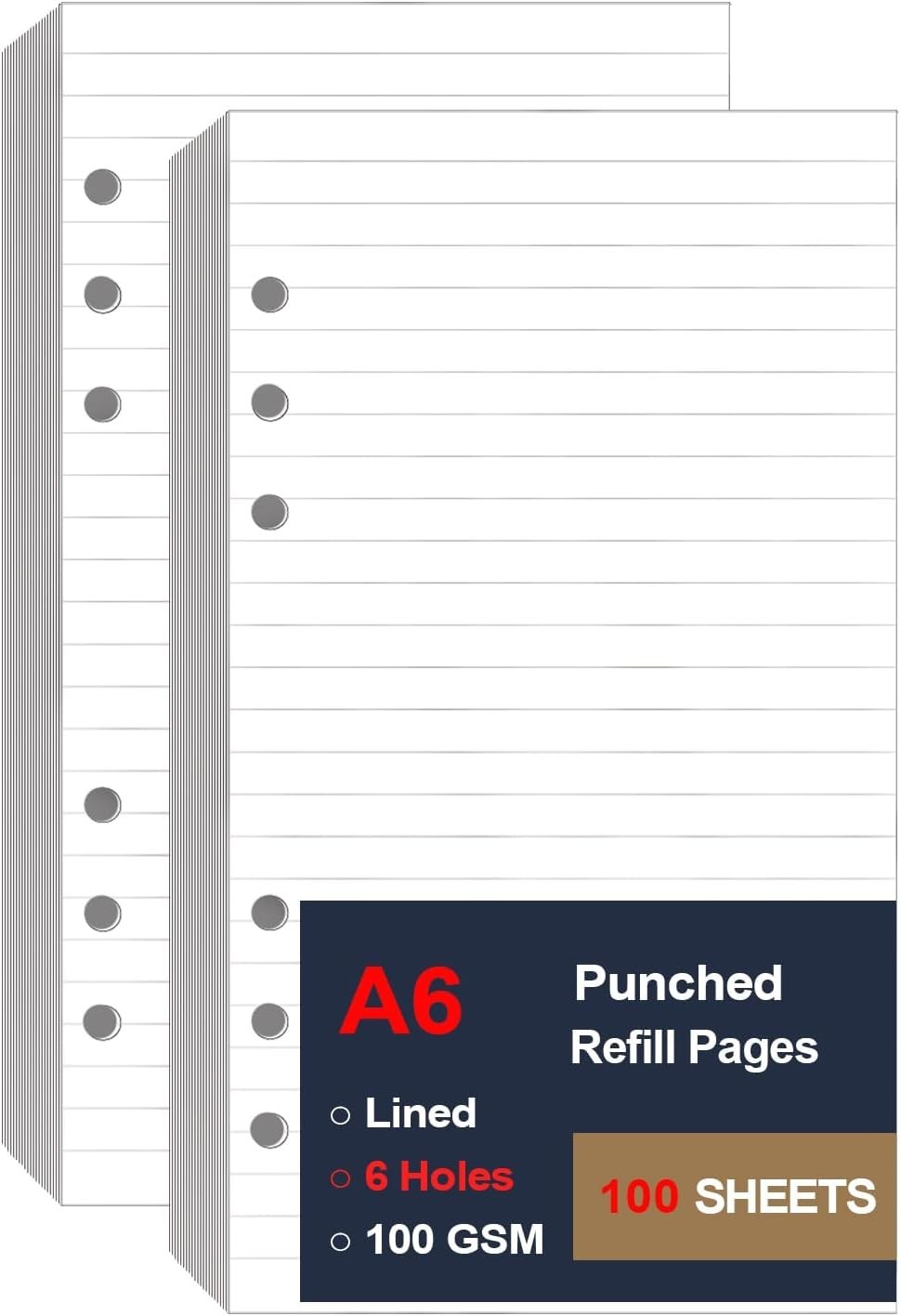 (2 Pack) A6 Lined Refill Paper, 200 Sheets/400 Pages Loose Leaf Paper for Filof