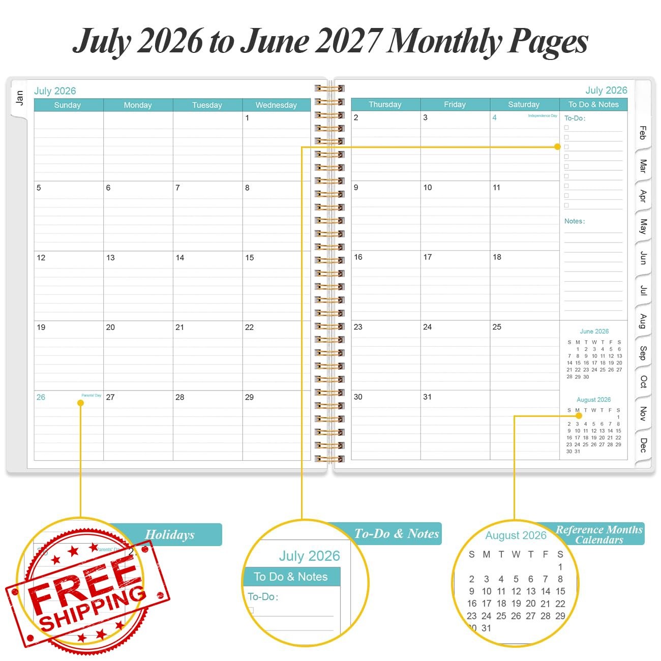 Yaridar 8.5″x11″ Pink Flowers Planner 2026-27