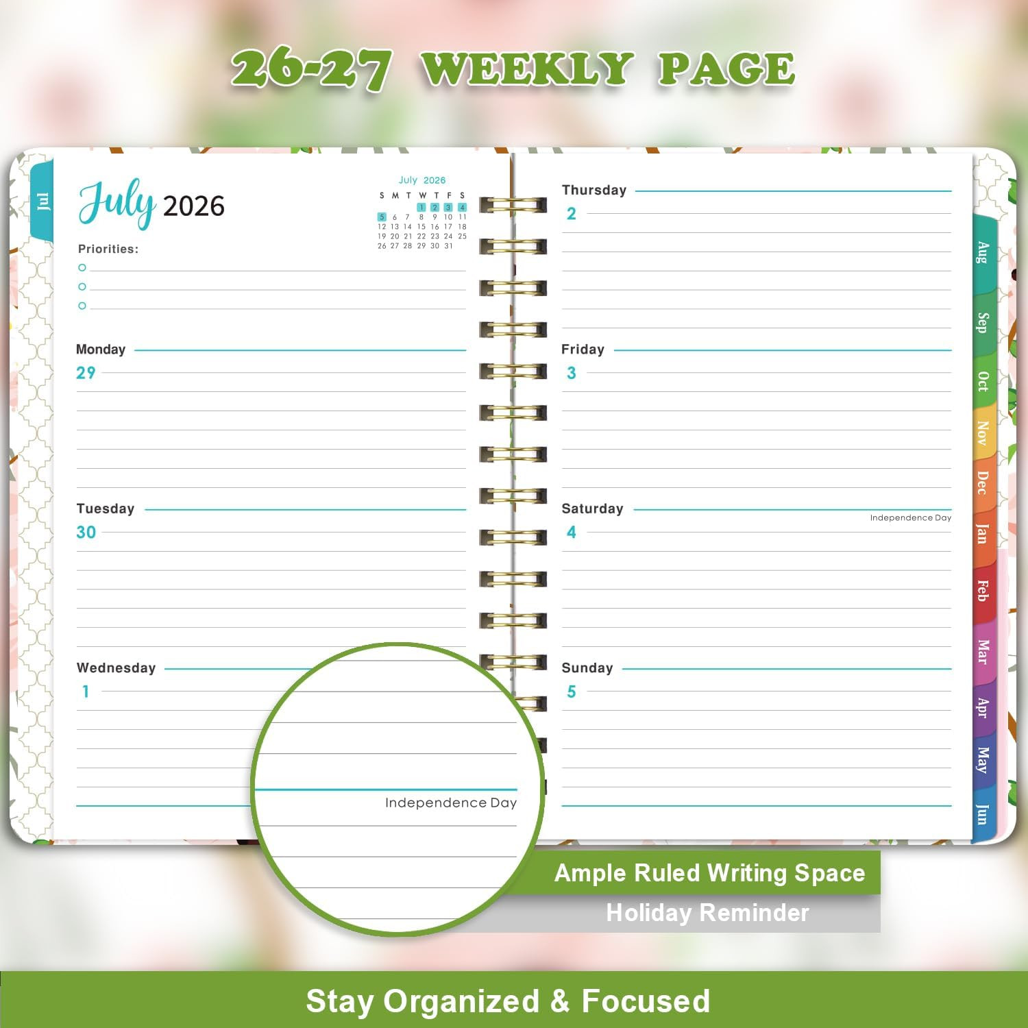 2026-2027 Planner – Weekly & Monthly Planner 2026-2027 with Tabs, 6.4″ x 8.5″, J