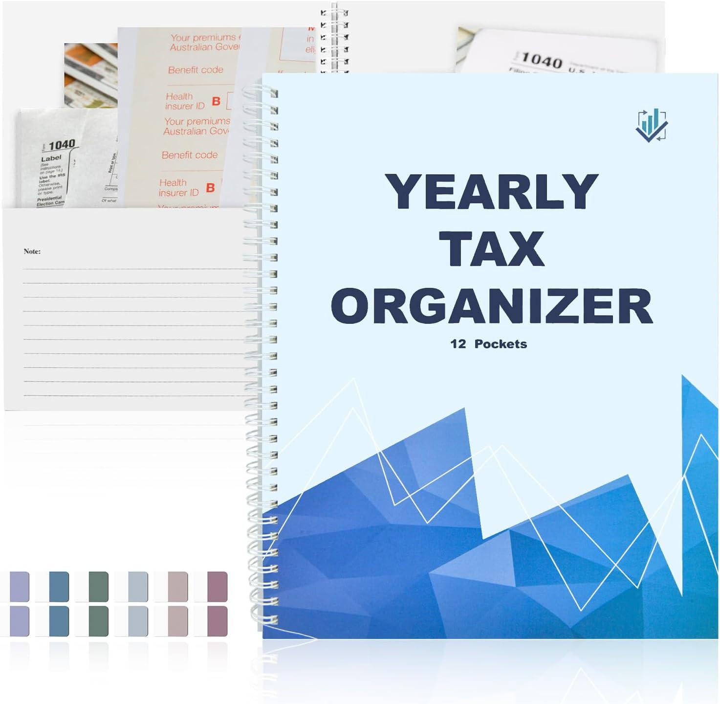 Letter Size Yearly Tax Organizer Book 12 Separate Pockets Spiral Bound 8.5X11