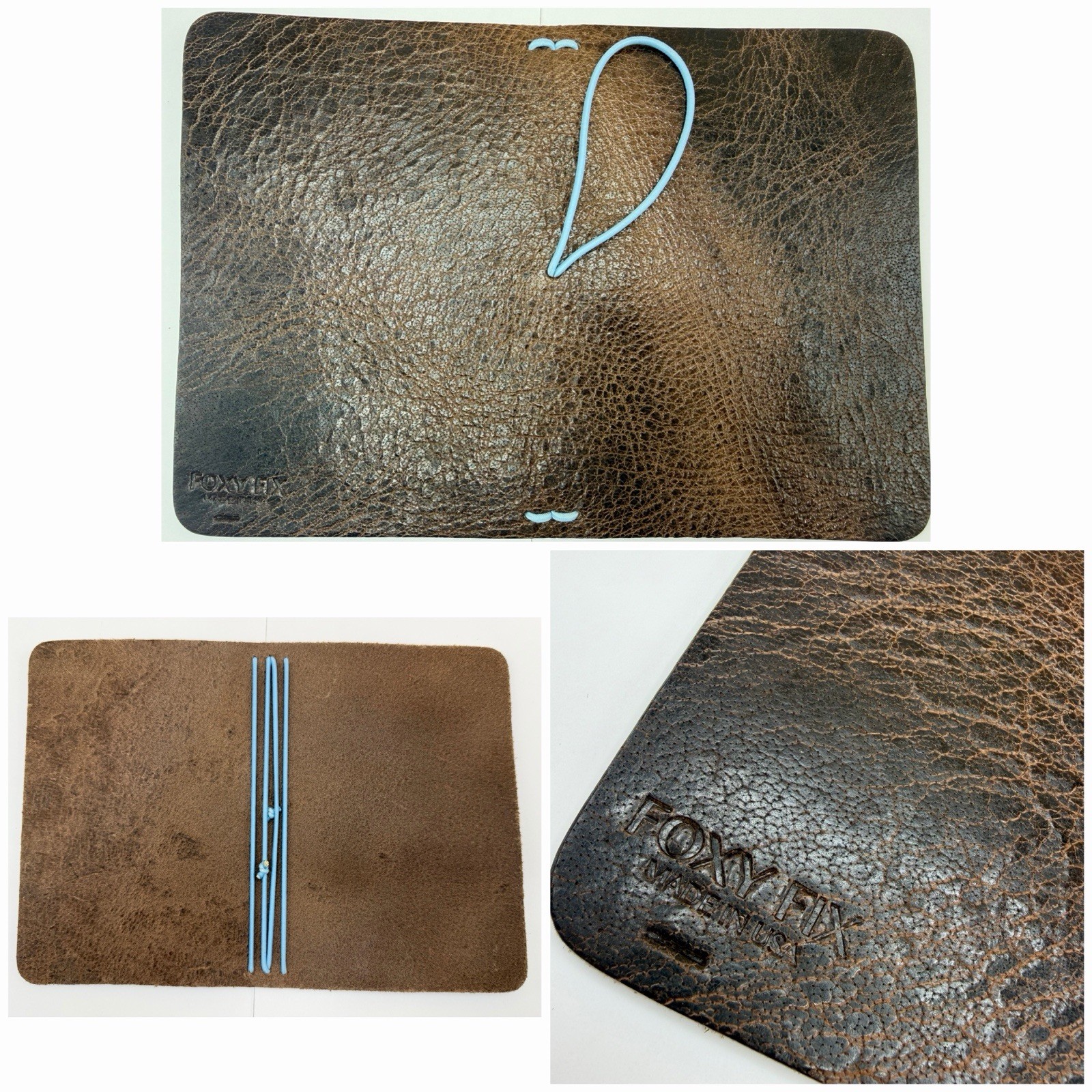 Foxy Fix Field Notes Pocket TN Traveler’s Notebook Brown Leather Blue Elastic