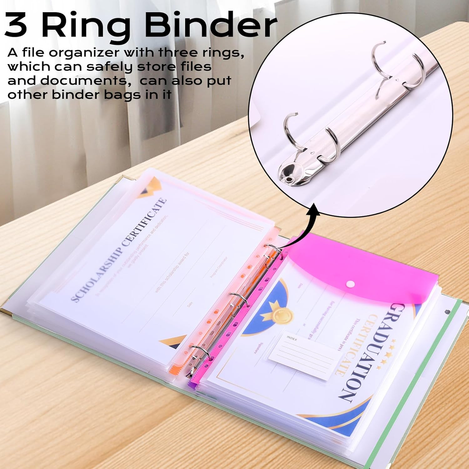 Important Document Organizer with 9 Pockets, Aesthetic Folio Folders 3-Ring Acco