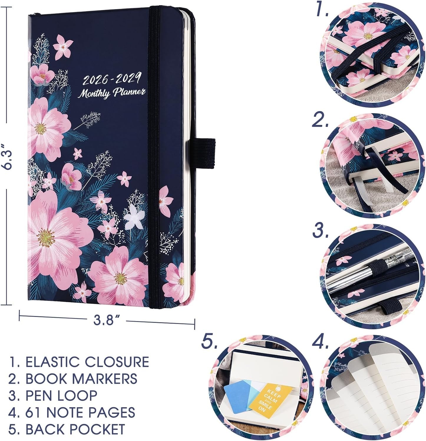 Portable 3- Monthly Planner – 6.3″ x 3.8″ with Paper, 61 Notes