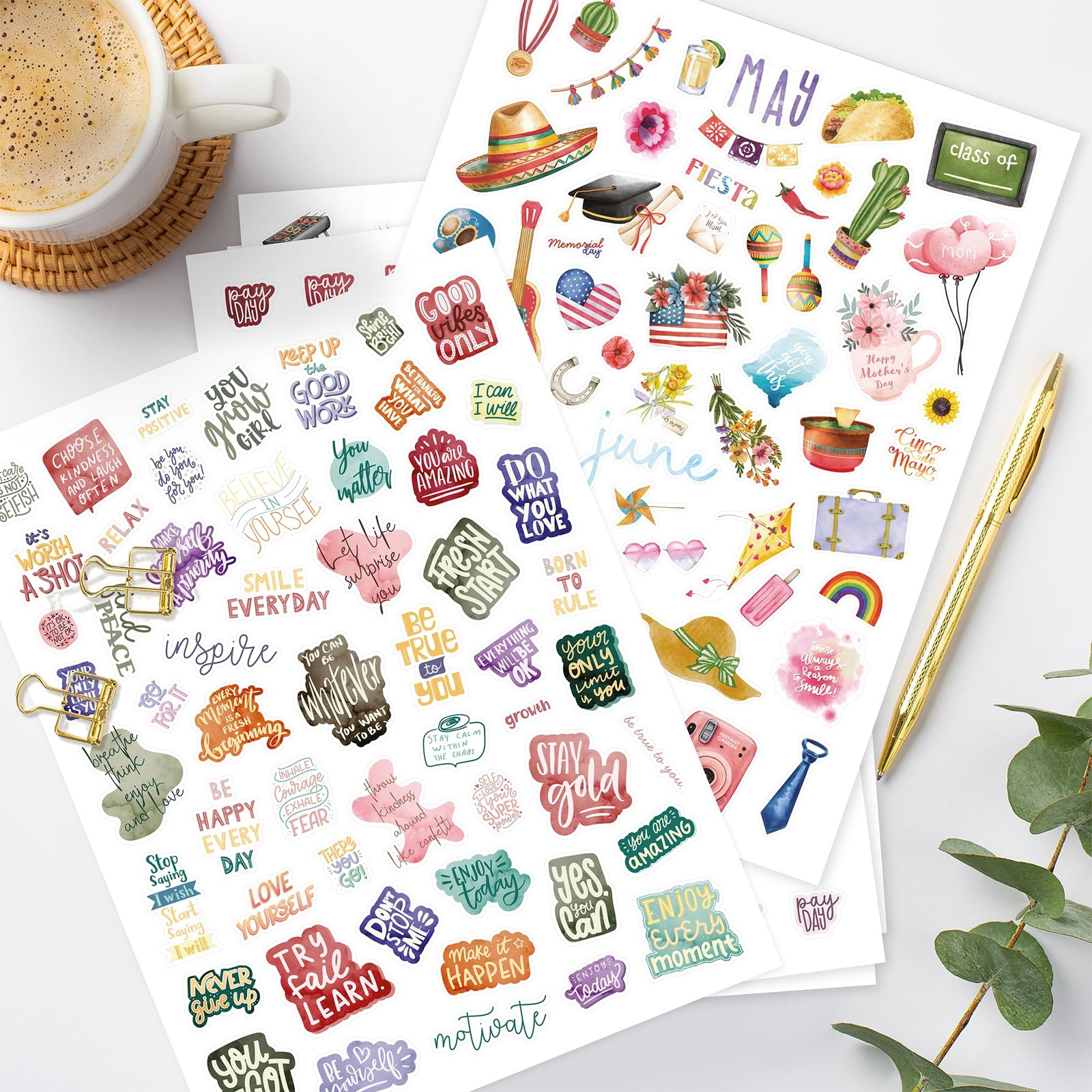 8 Sheets Aesthetic Monthly Planner Stickers 6 x 8 Inch Colorful Set