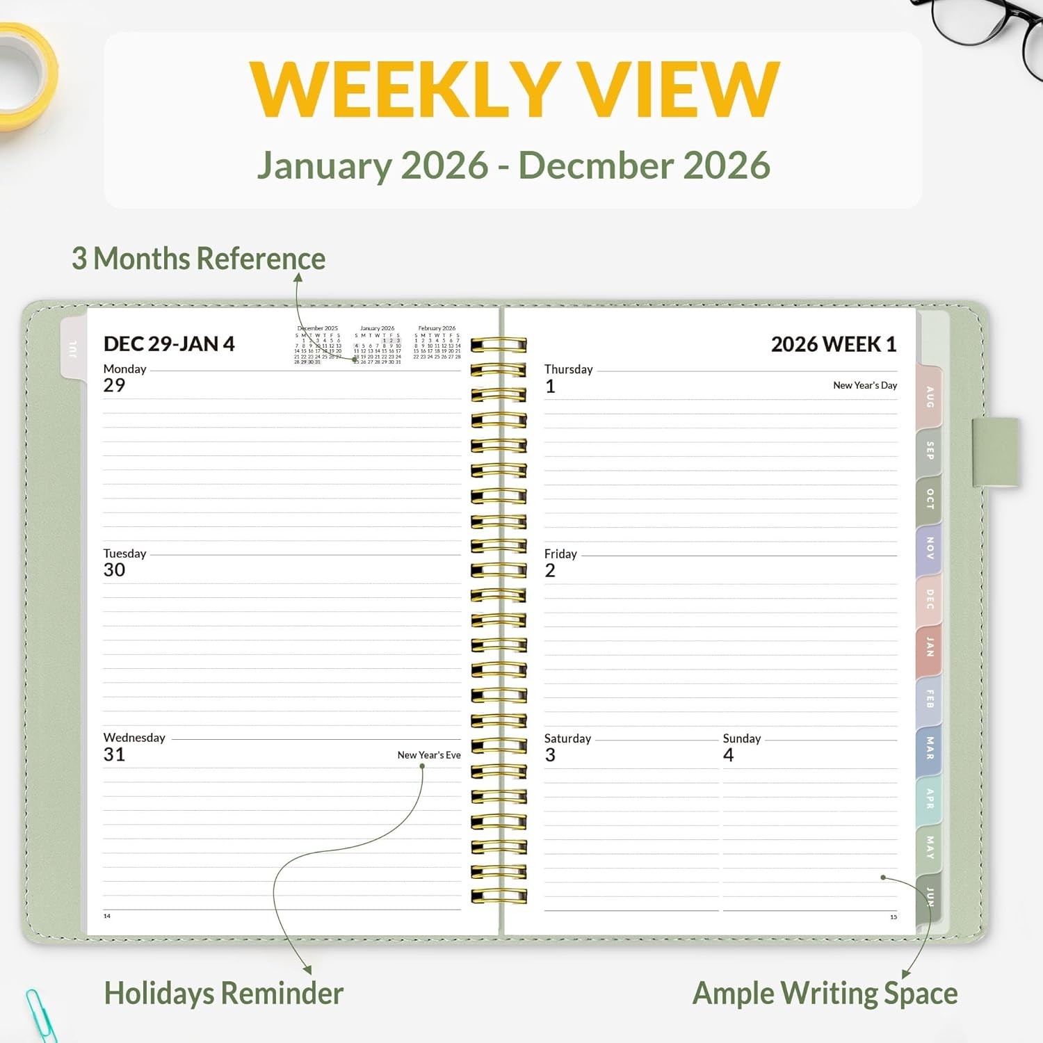 2026 Weekly & Monthly Planner 6.4″x8.5″- 12 January 2026 – December 2026, L…