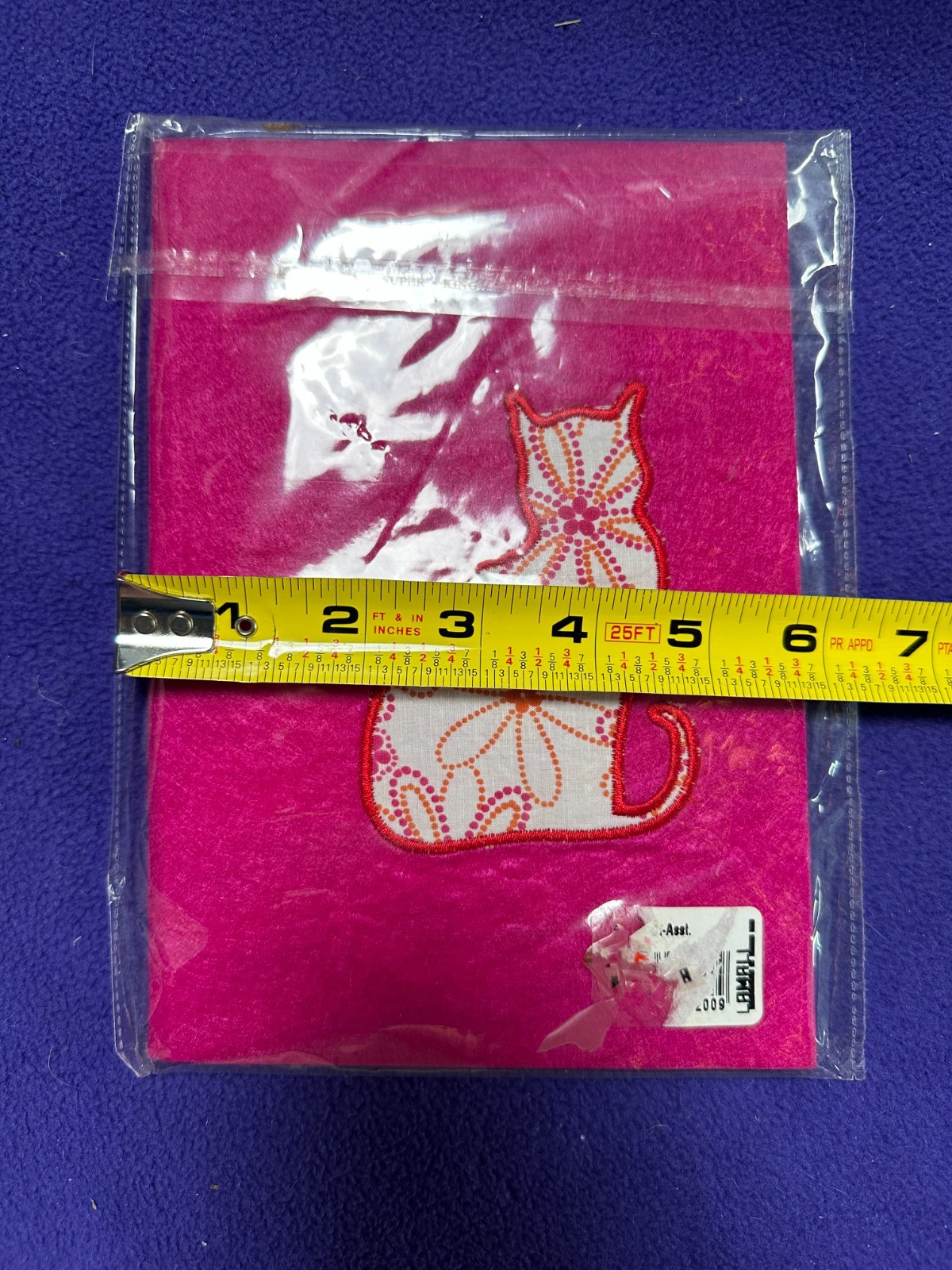 Hot Pink Cat Flower Embroidered Notebook Blank Pages Unlined New in Box Felt