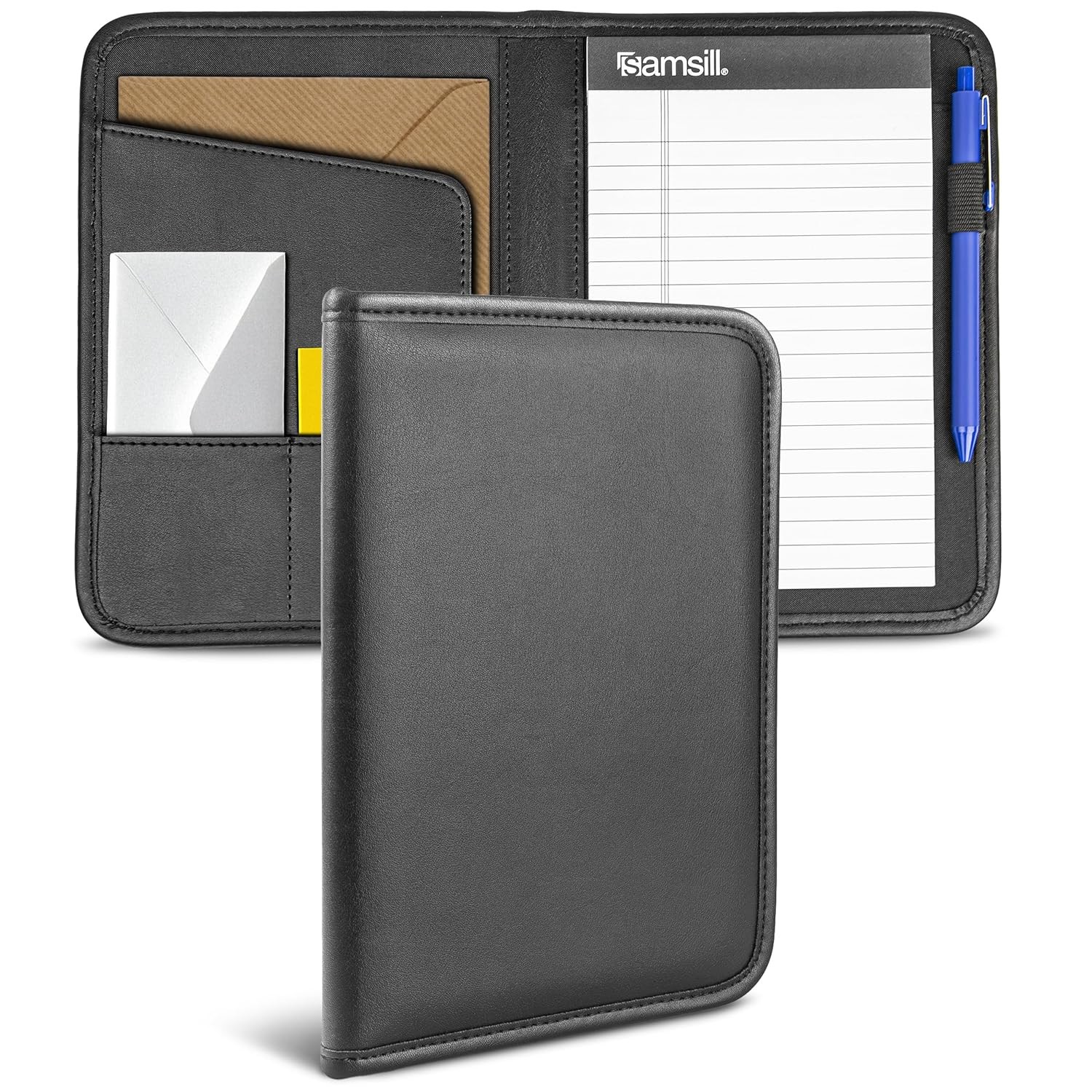 Faux Leather Mini Professional Padfolio with 5 x 8 Writing Pad Case