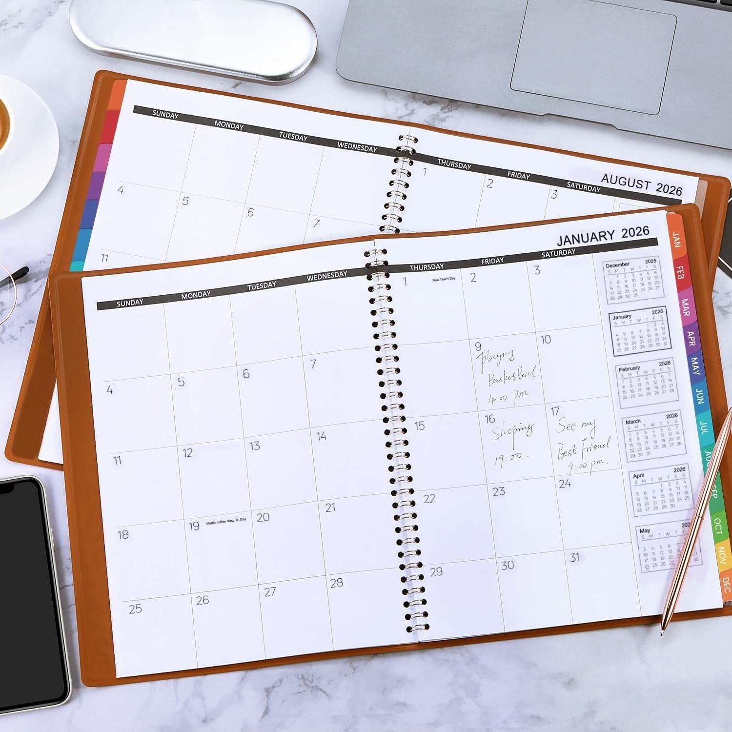 Sophisticated Faux Leather 2026 Planner – 256 Pages, Strong Twin-Wire Binding