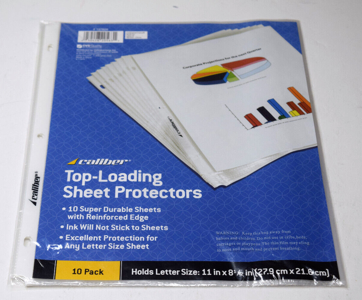 CALIBER Top-Loading Sheet Protectors — 8 1/2″ x 11″ — 10 Count