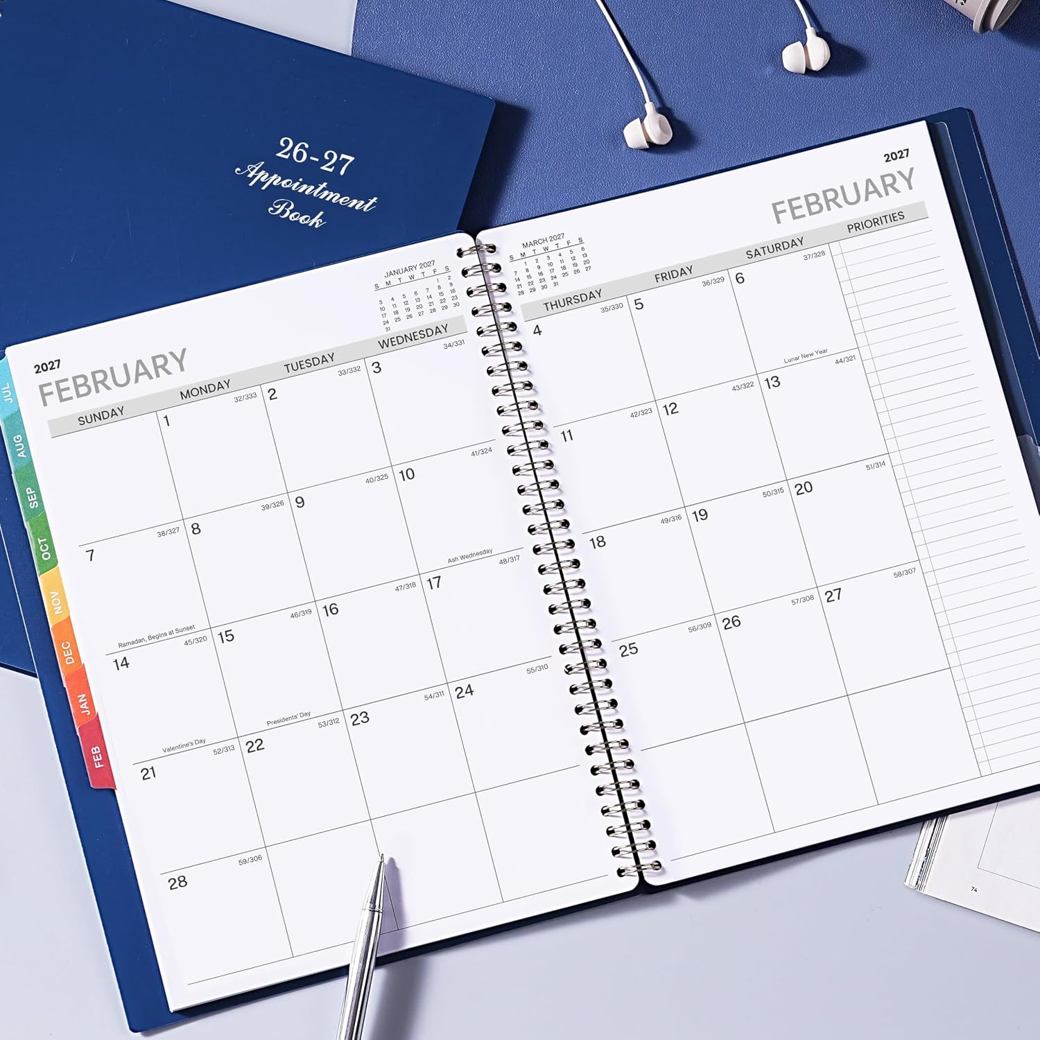 2026-2027 Weekly Appointment Planner 9×11 Hourly Daily Schedule Book Blue