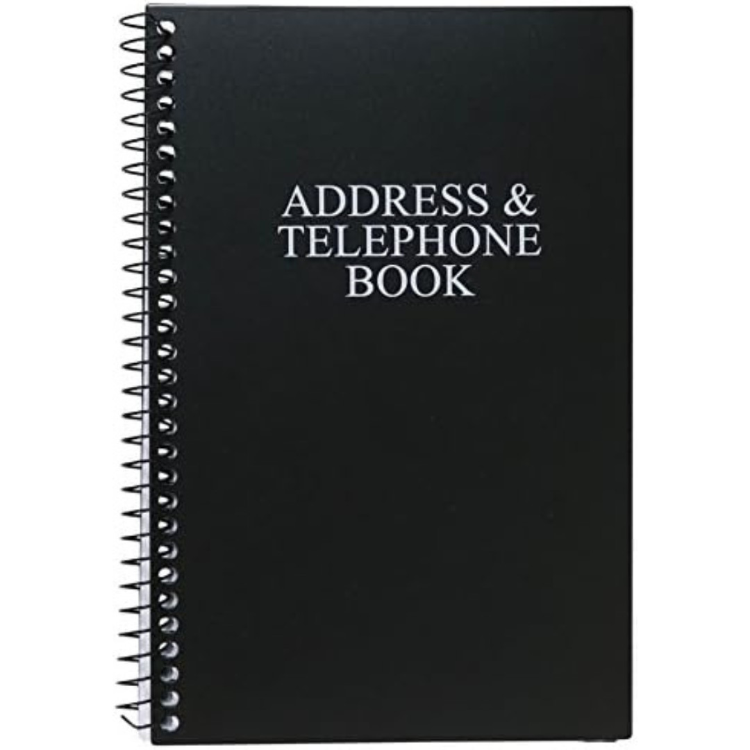 Address and Telephone Book, Black, 8 x 5 inches for Organizing Names, Addresses,