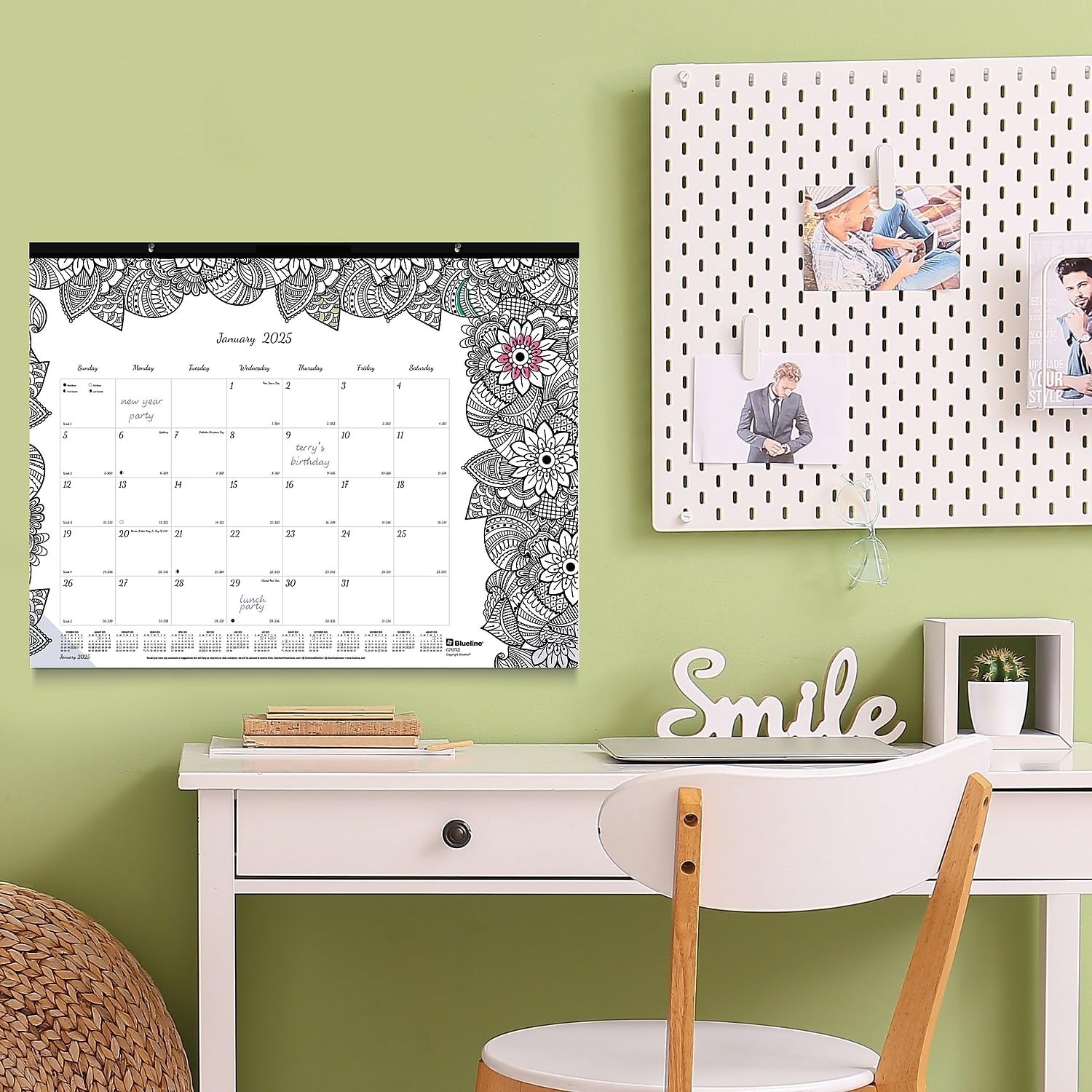 2025 Blueline DoodlePlan Botanica 22-inch x 17-inch Monthly Coloring Black