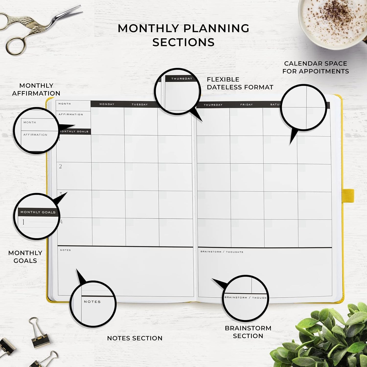 Undated Daily Planner B5 Amber Yellow Medium Size Undated Daily Organizer