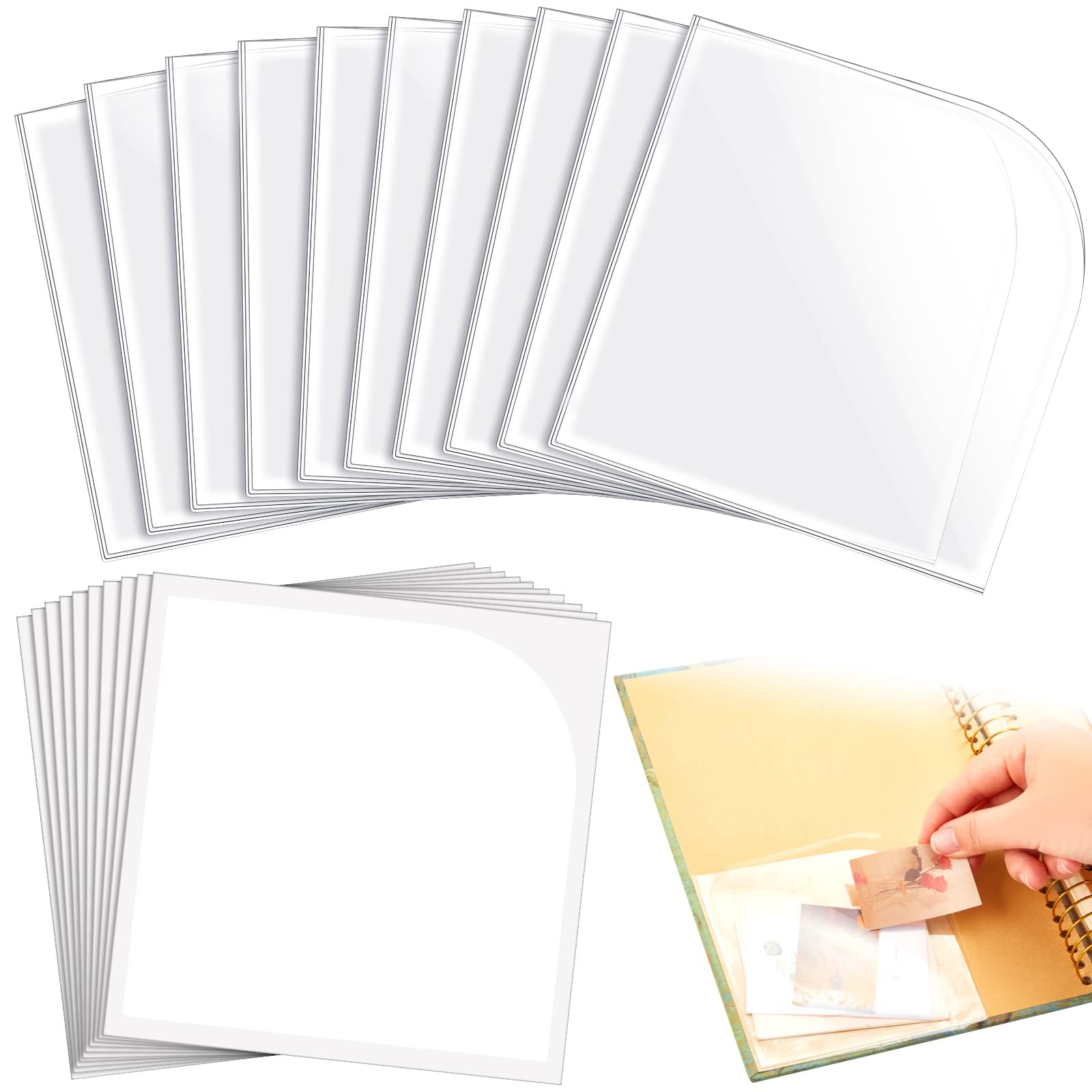 10 Sets Clear Corner Pockets 4.5 x 4.5 Inch Adhesive Pockets for Planners wit…