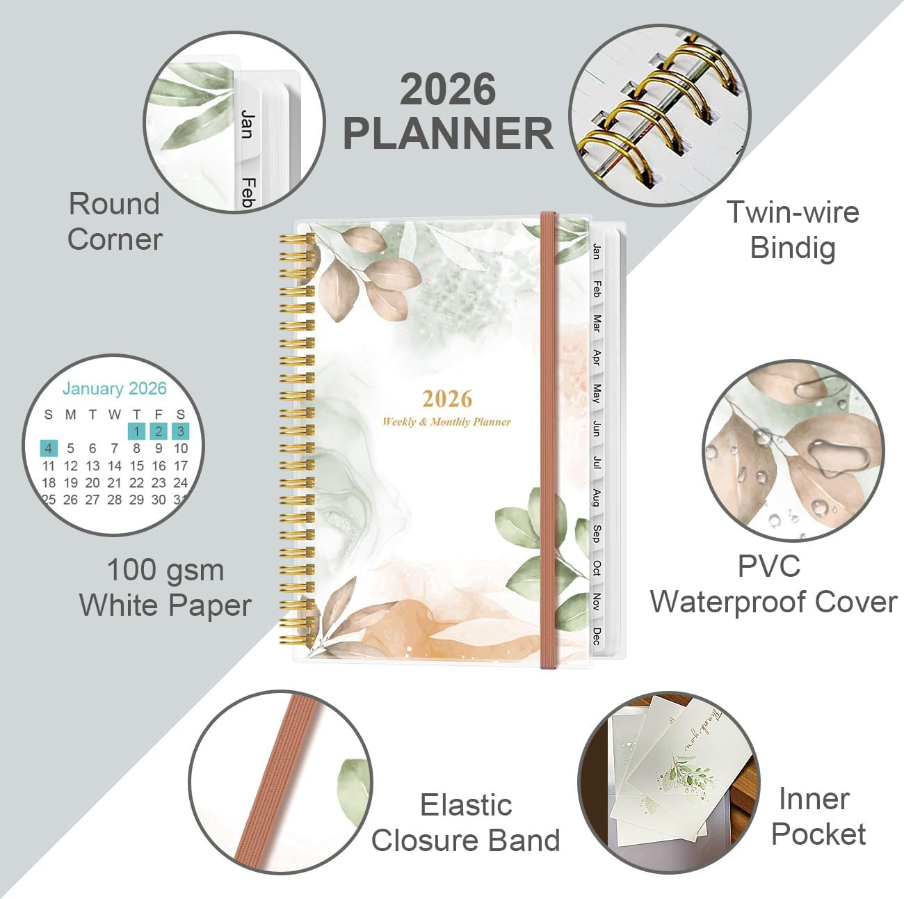 2026 Planner – A5 Weekly & Monthly Planner Spiral Bound, January 2026