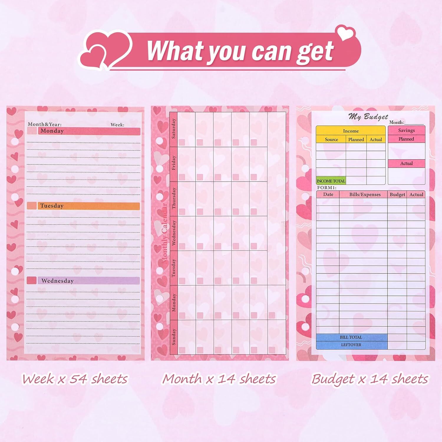 Toplive 3 Pack A6 Planner Refill Paper & Budget Sheets, Monthly Weekly Planner L