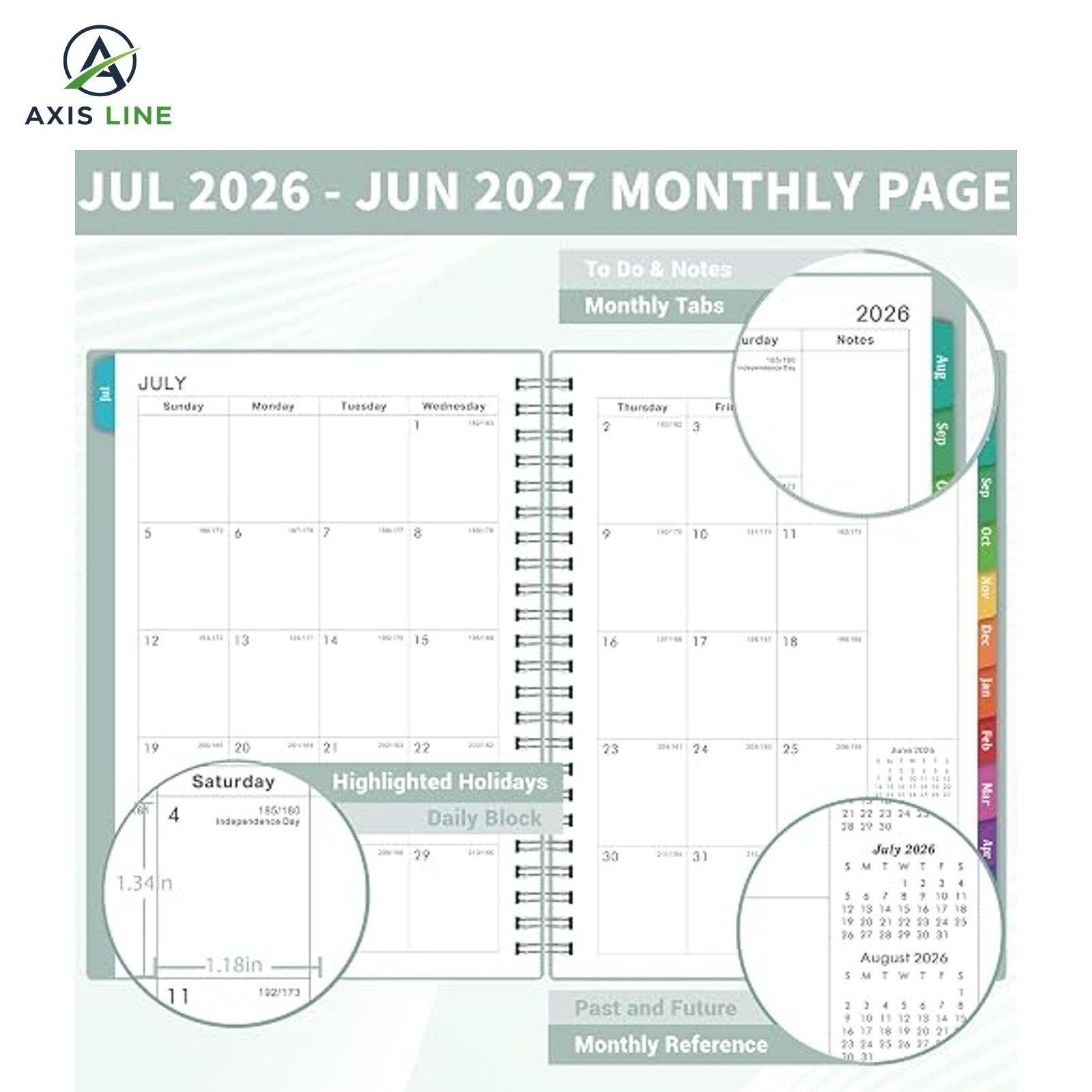 2026-2027 Planner Weekly Monthly Jul 2026-Jun 2027 Academic Tabs Pocket 8.5×6.4