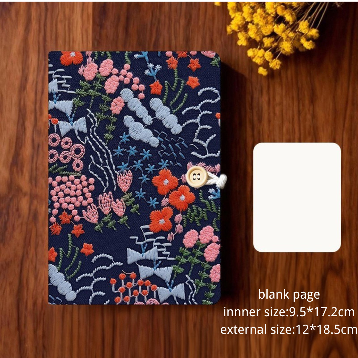 Vintage Floral Embroidered A6 Refillable Notebook Retro Botanical Fabric Cover