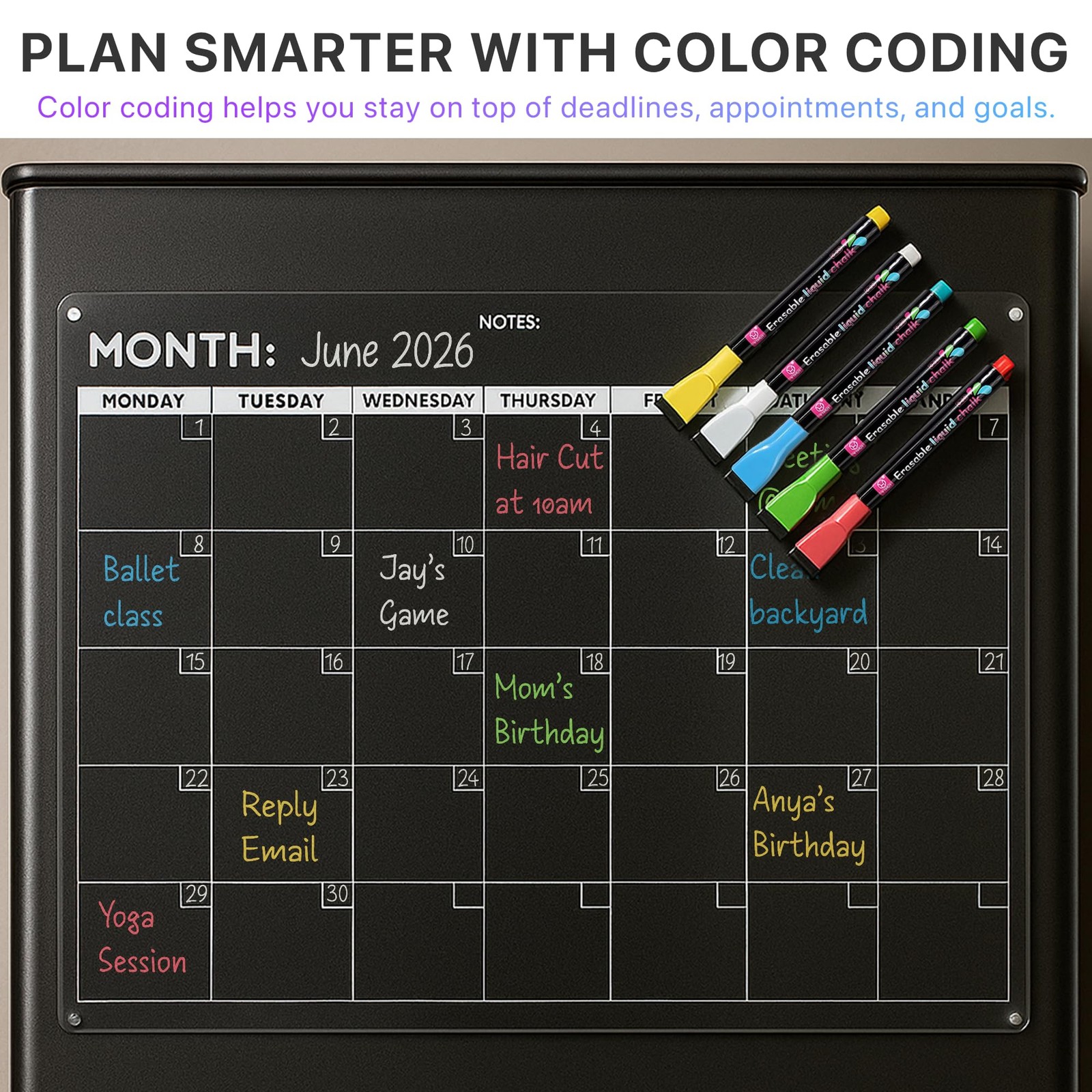 Fridge Calendar Acrylic 17×12”, Start Monday | Magnetic 17″ x 12″, Clear