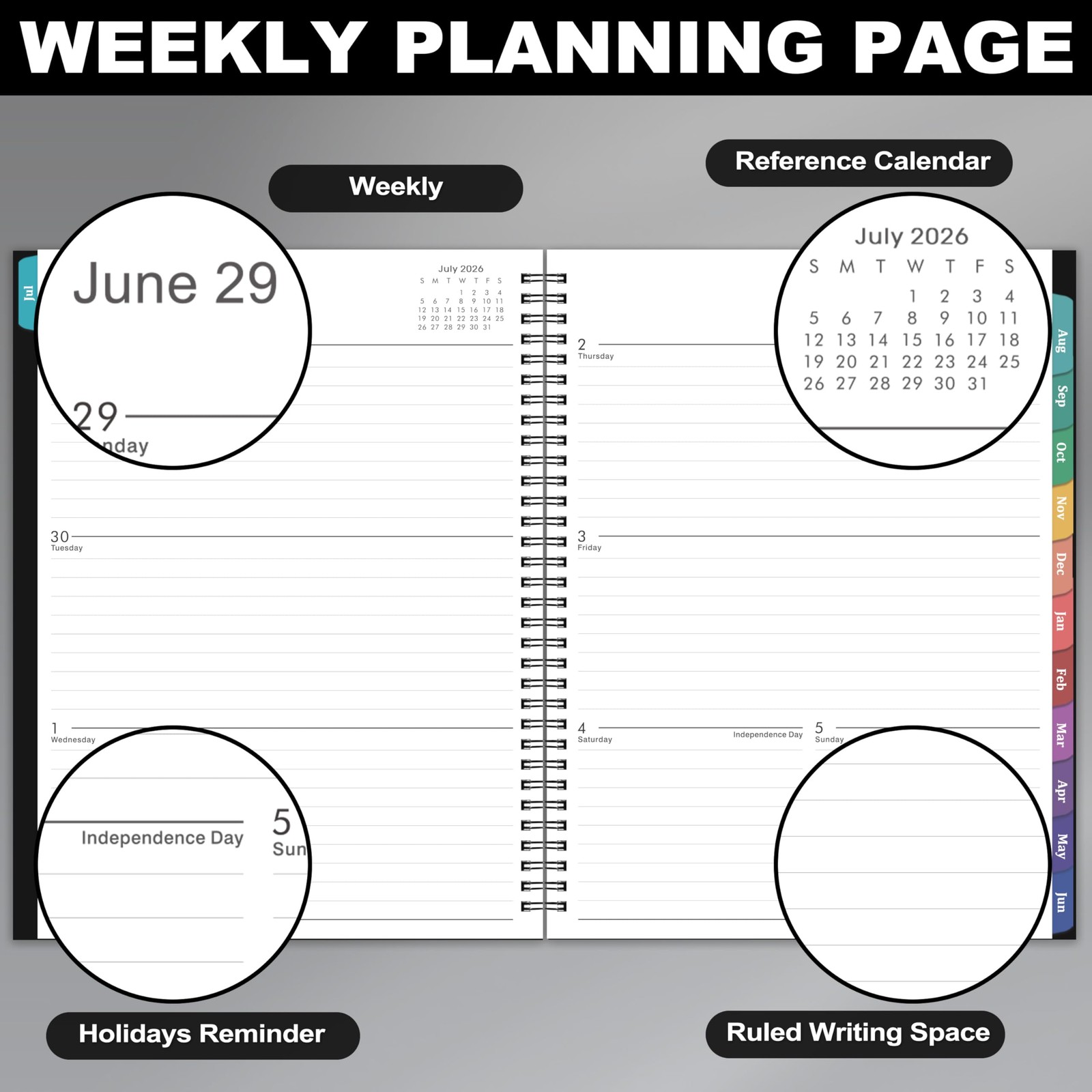 Weekly and Monthly Planner 2026-2027, July 2026-June 2027, 8.5” x 11” black