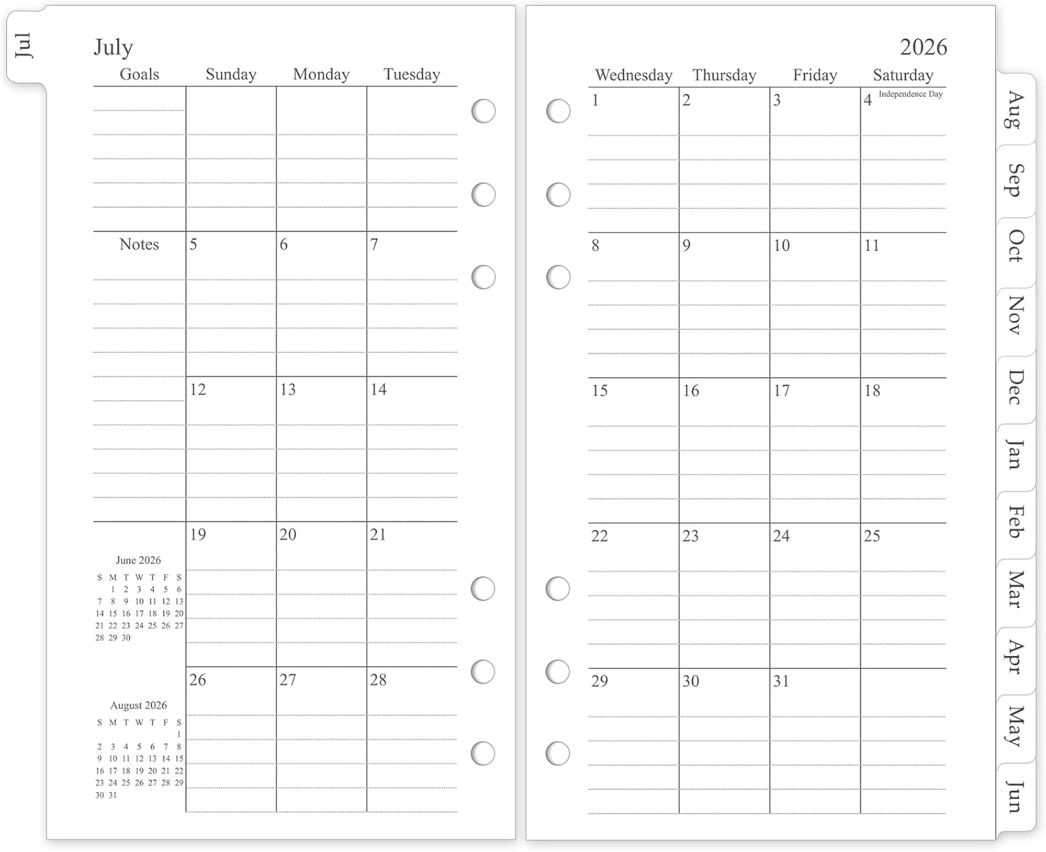 2026-2027 Monthly Planner Refill, A6 Small Size Planner Inserts for 6 Ring, 3.8″