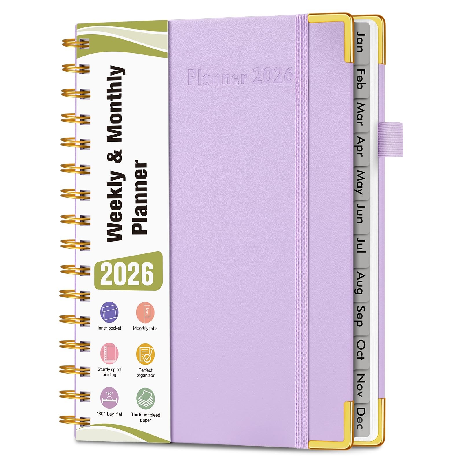 2026 Planner Hardcover Leather Weekly Monthly Spiral Agenda Organizer A5 Purple